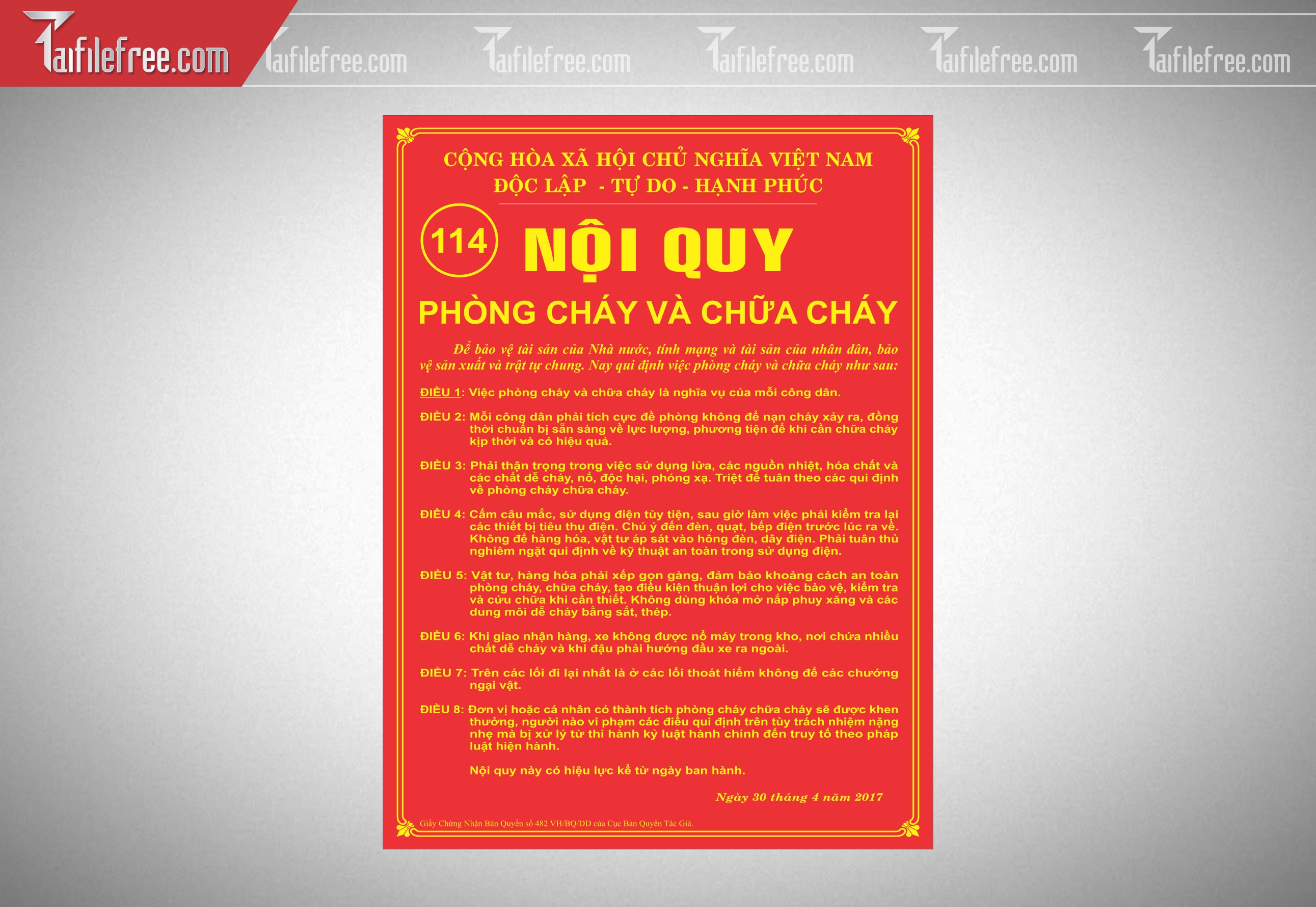 Mẫu Biển Nội Quy Phòng Cháy Chữa Cháy BB26