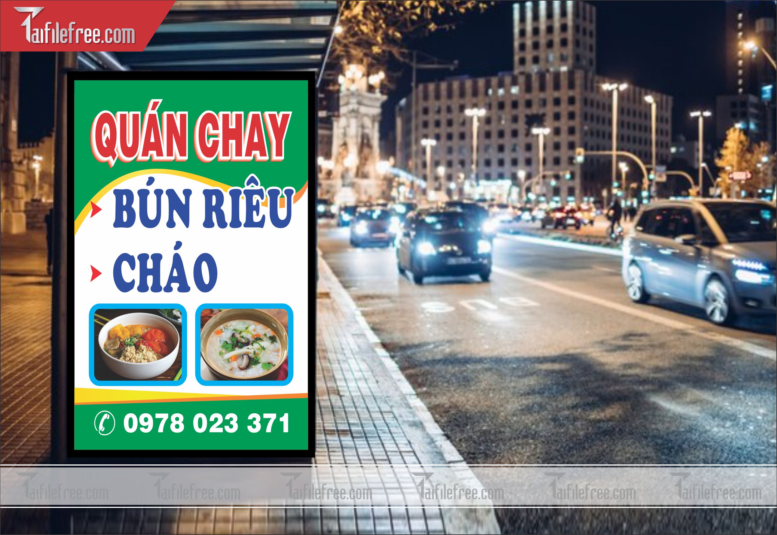 Biển Hiệu, Bảng Vẫy Quán Chay, Bún Riêu_BH136