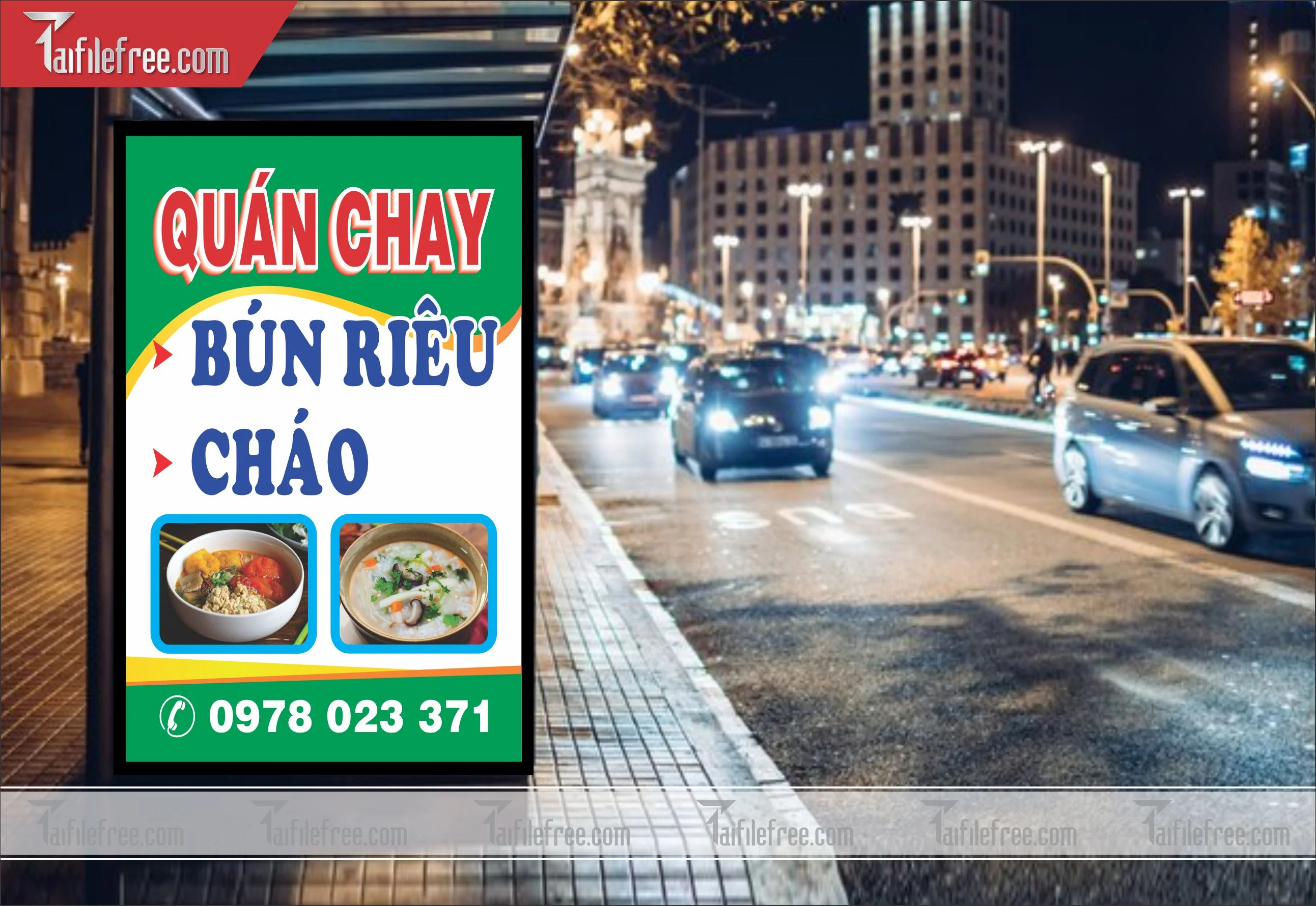Biển Hiệu, Bảng Vẫy Quán Chay, Bún Riêu_BH136