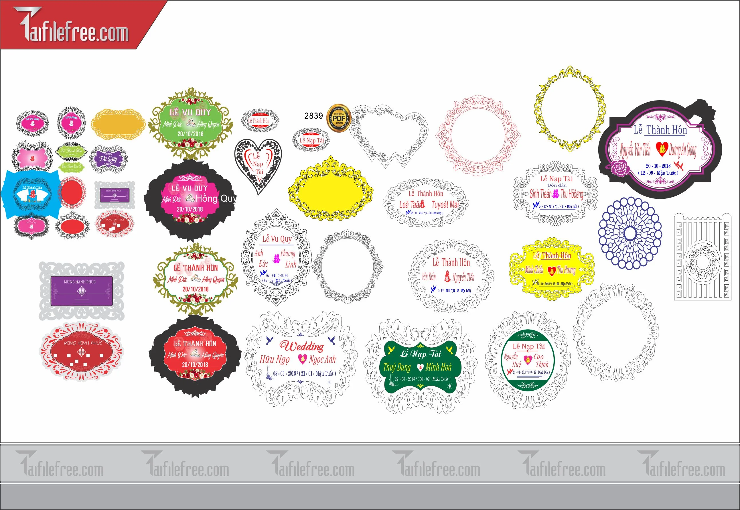 Mẫu File Vector Hoa Văn Cắt CNC Đẹp, Bảng Cưới_CNC01