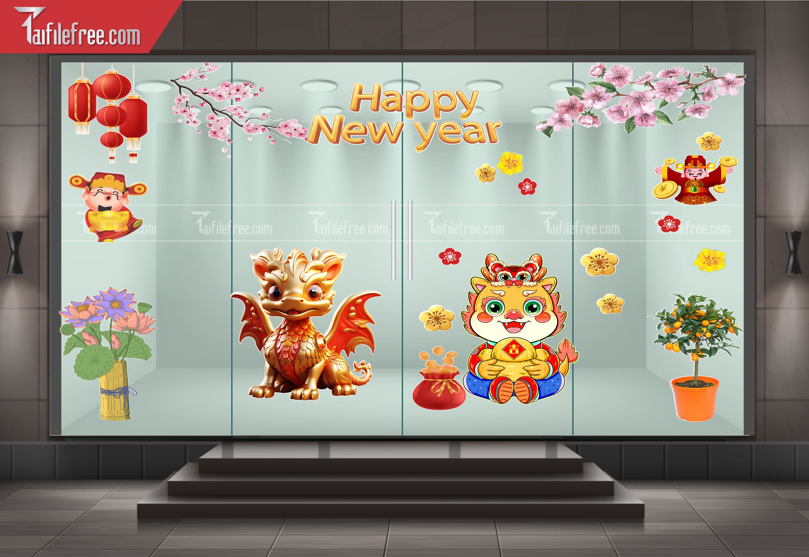 Dcan Dán Cửa Kính Trang Trí Tết DKT25