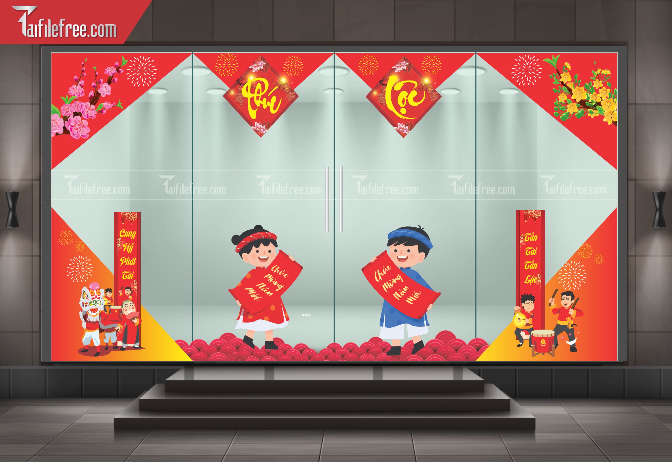 Dcan Dán Cửa Kính Trang Trí Tết DKT26