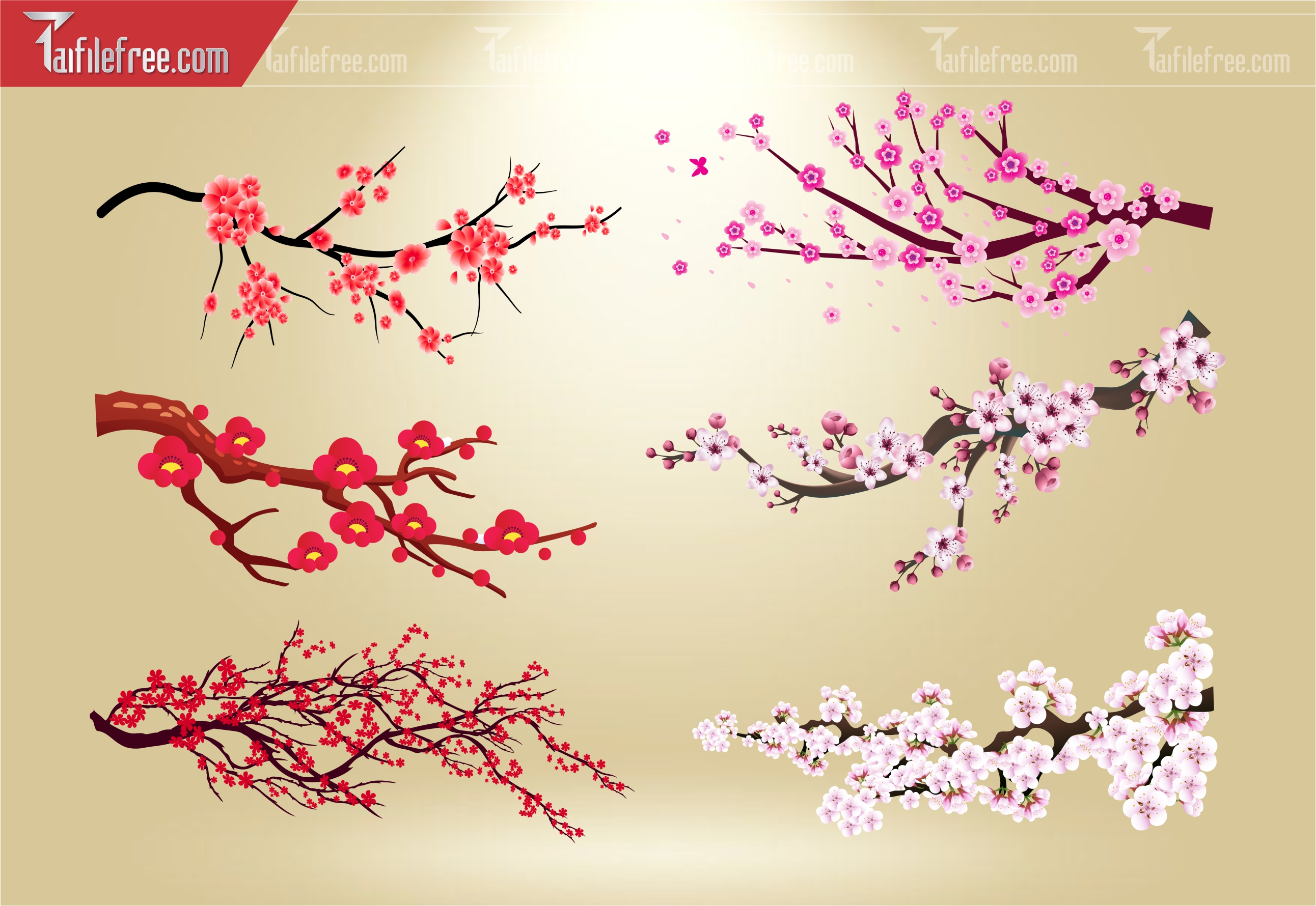 Dữ Liệu, Họa Tiết Tết, Cành Hoa Đào Vector_DLT107
