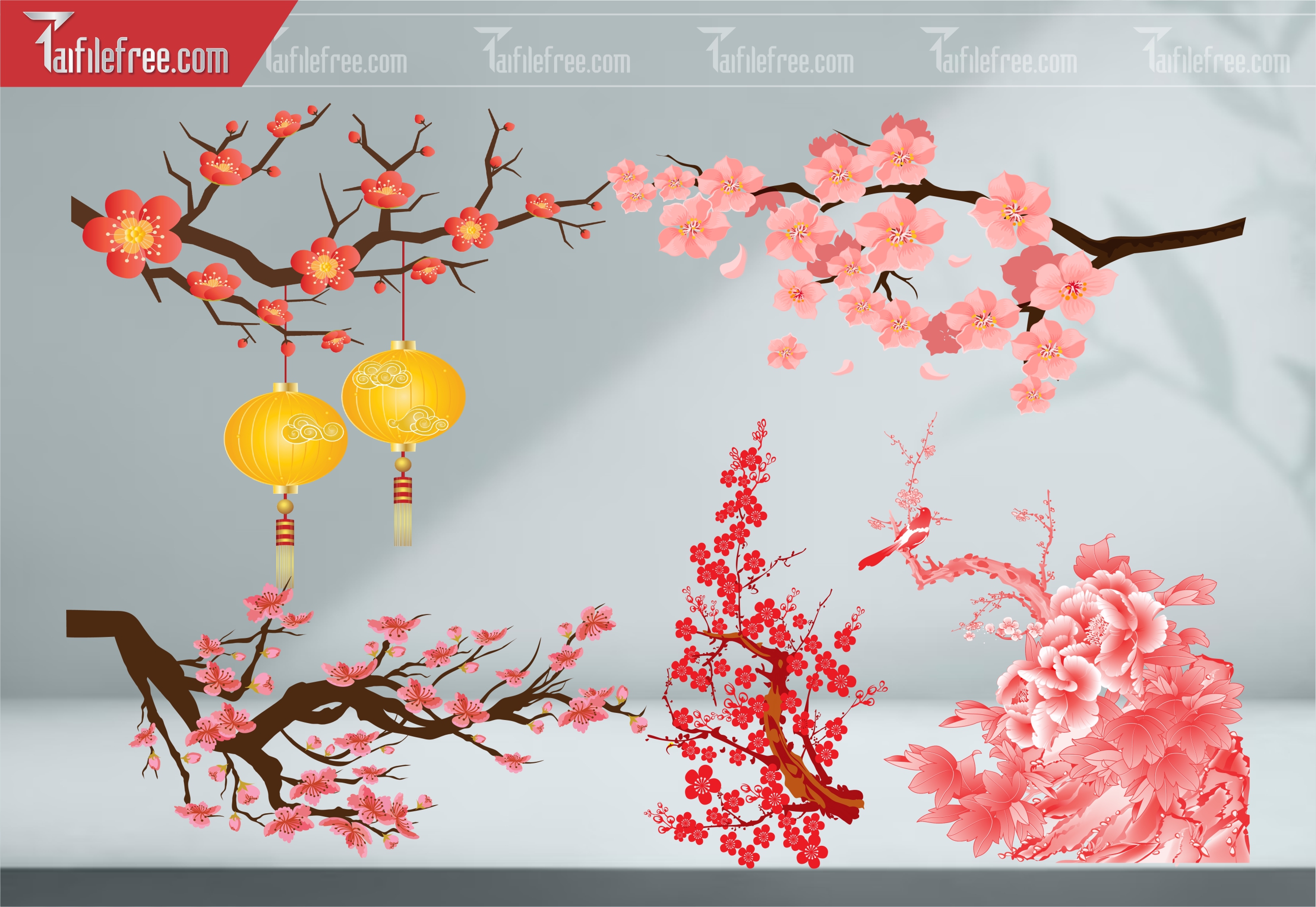 Dữ Liệu, Họa Tiết Tết, Cành Hoa Đào Vector_DLT111