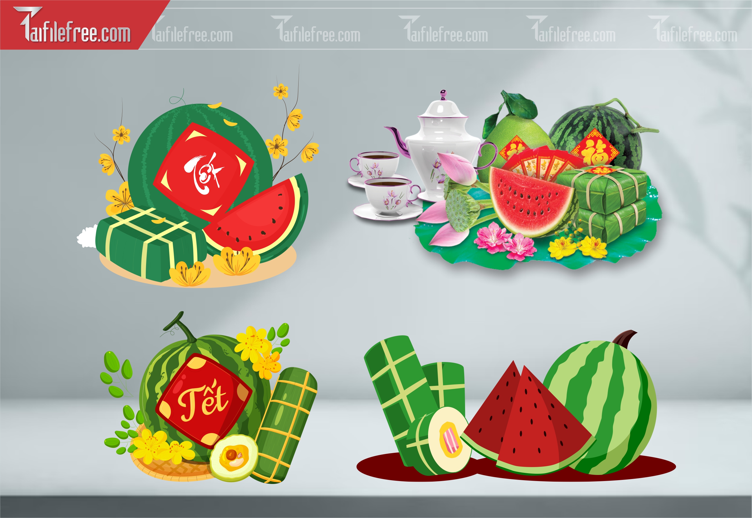 Dữ Liệu, Họa Tiết Tết, Dưa Hấu, Bánh Chưng Tết_DLT25