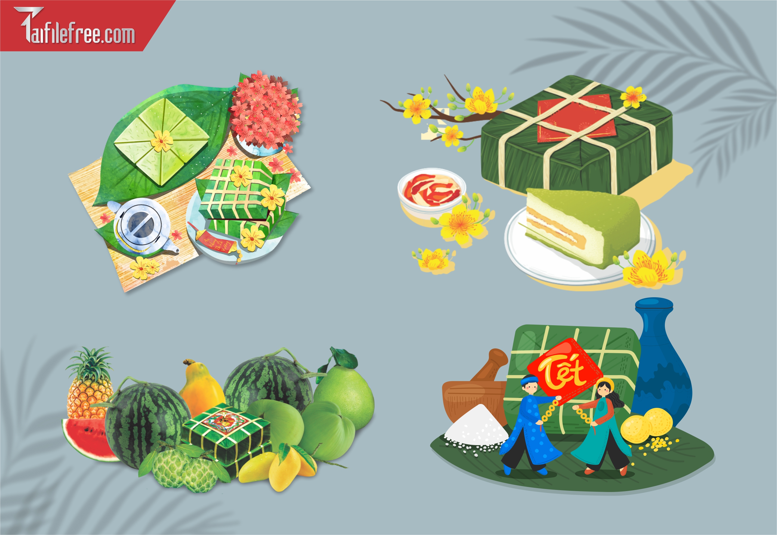 Dữ Liệu, Họa Tiết Tết, Dưa Hấu, Bánh Chưng Tết_DLT26