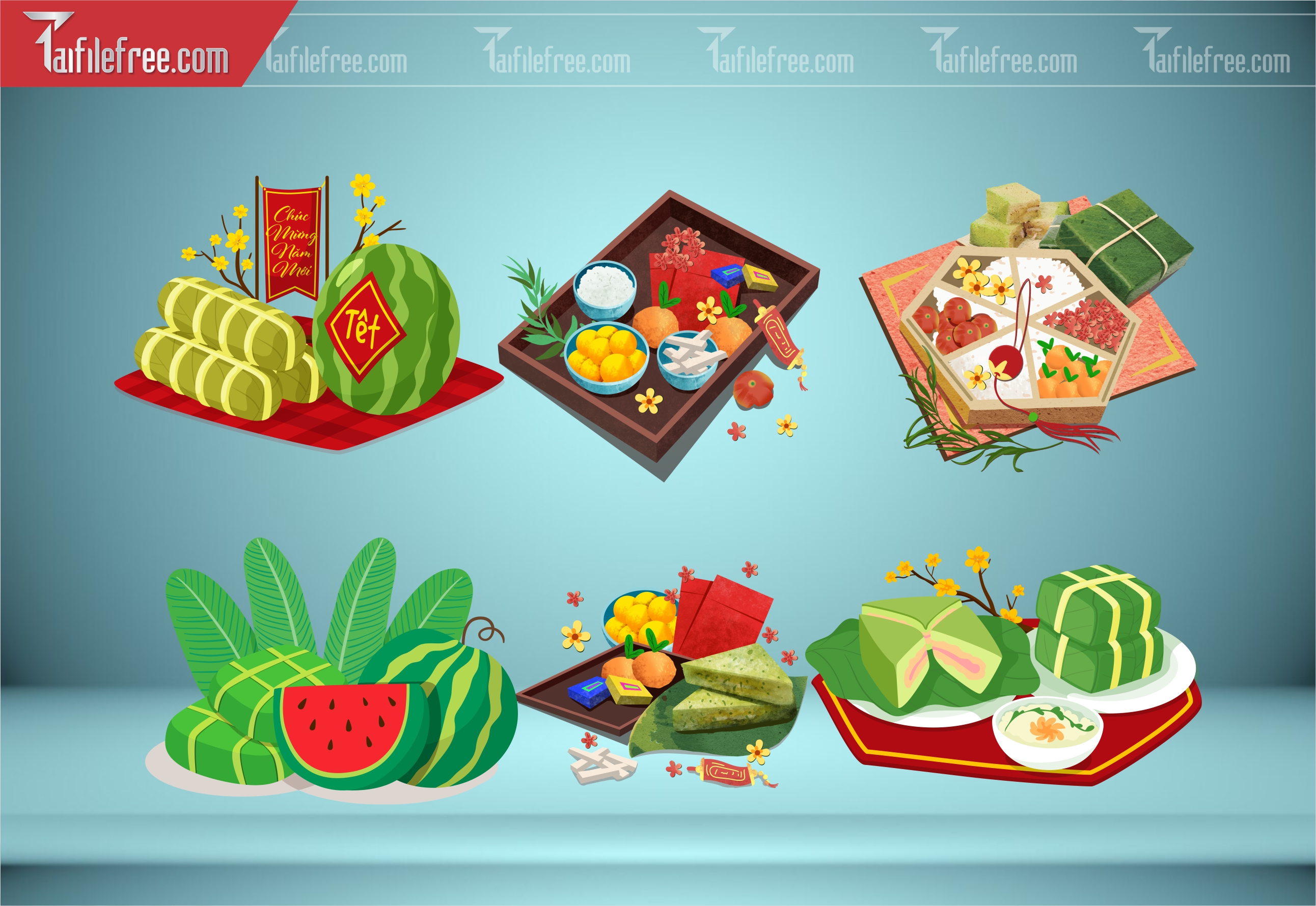 Dữ Liệu, Họa Tiết Tết, Dưa Hấu, Bánh Chưng Tết_DLT30