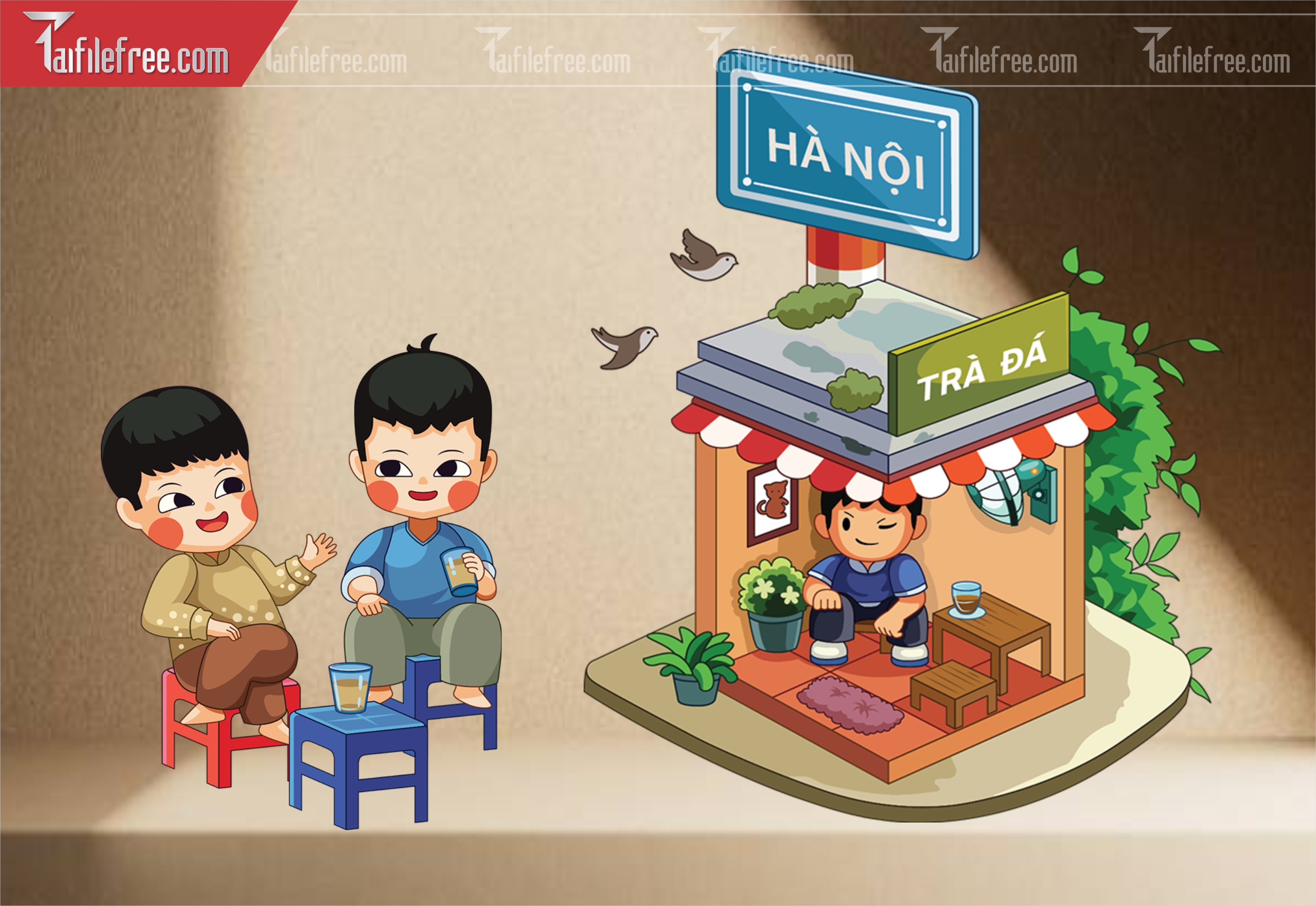 Dữ Liệu, Họa Tiết Tết, Chipi Uống Trà Đá Vỉa Hè_DLT91