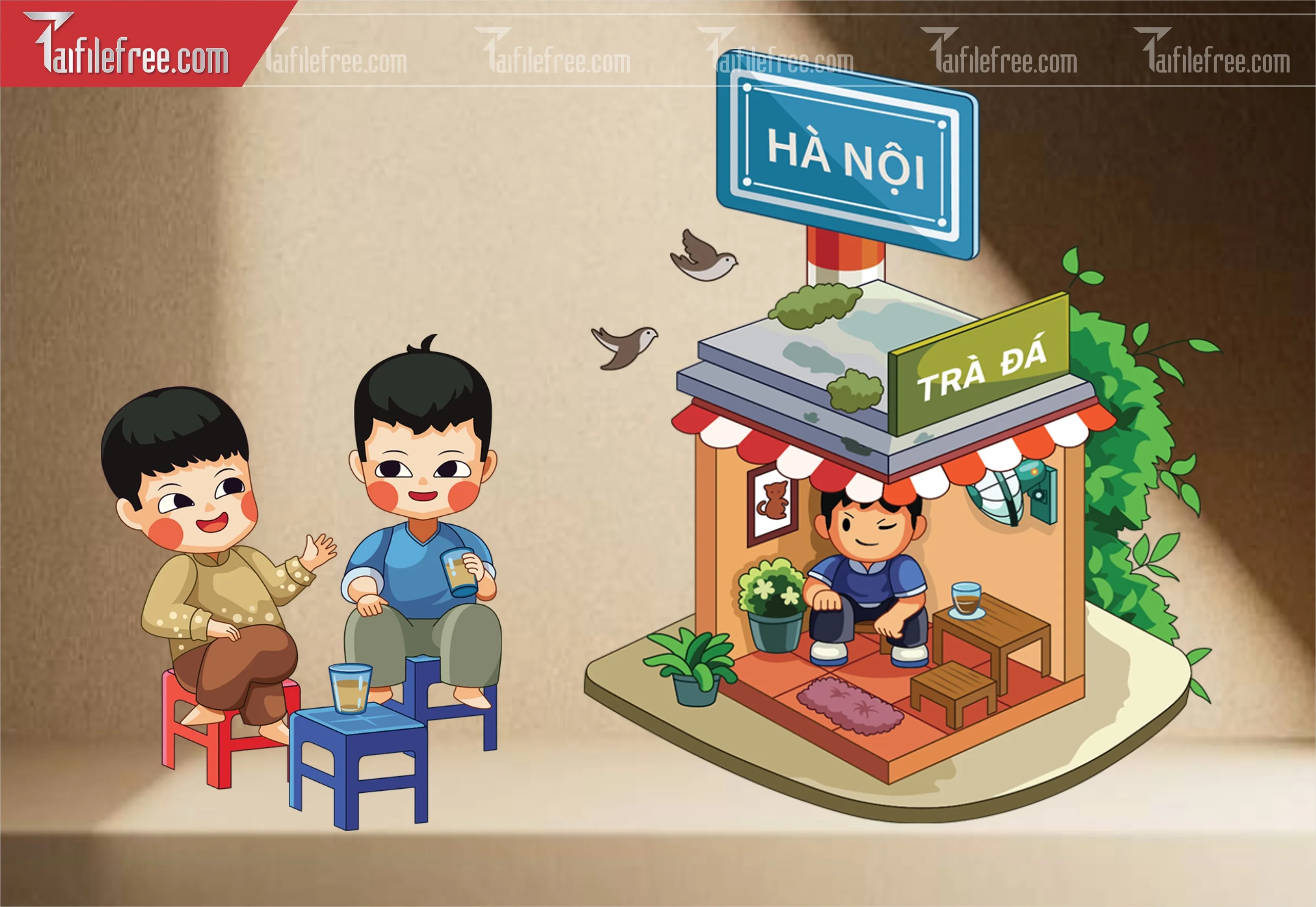 Dữ Liệu, Họa Tiết Tết, Chipi Uống Trà Đá Vỉa Hè_DLT91