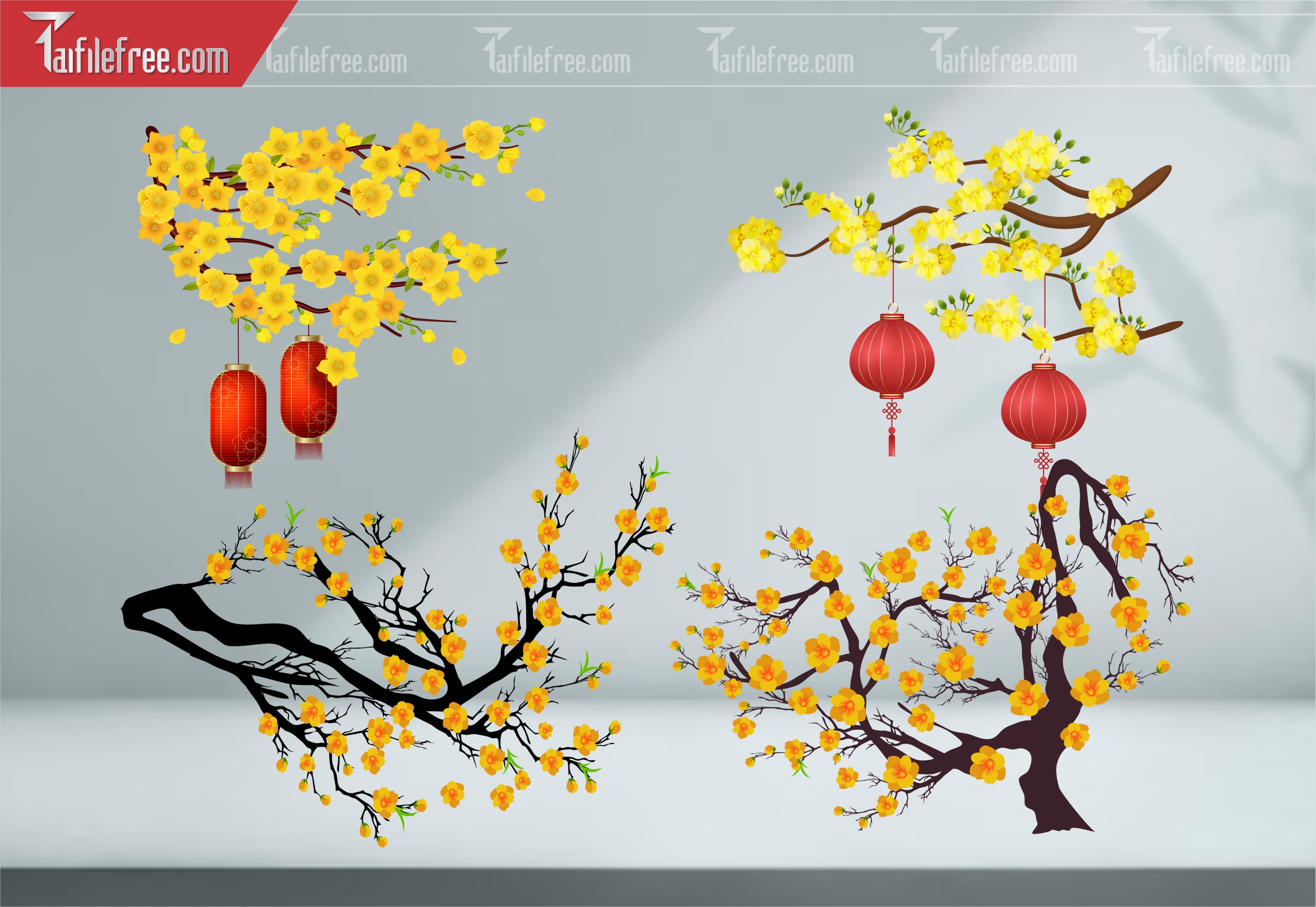 Dữ Liệu, Họa Tiết Tết, Cành Hoa Mai Vector_DLT95