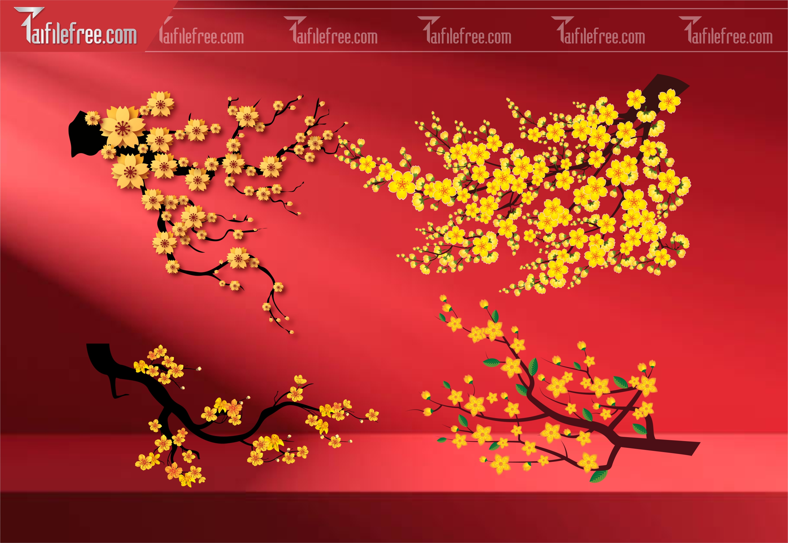 Dữ Liệu, Họa Tiết Tết, Cành Hoa Mai Vector_DLT97