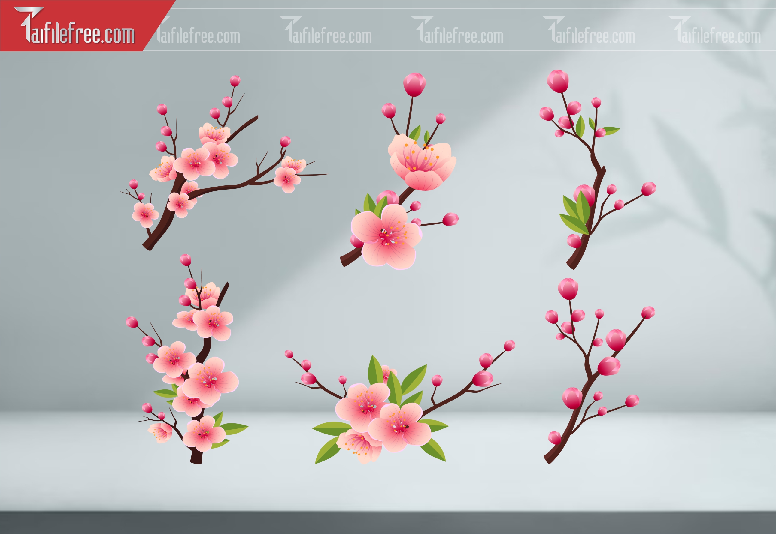 Dữ Liệu, Họa Tiết Tết, Cành Hoa Đào Vector_DLT99