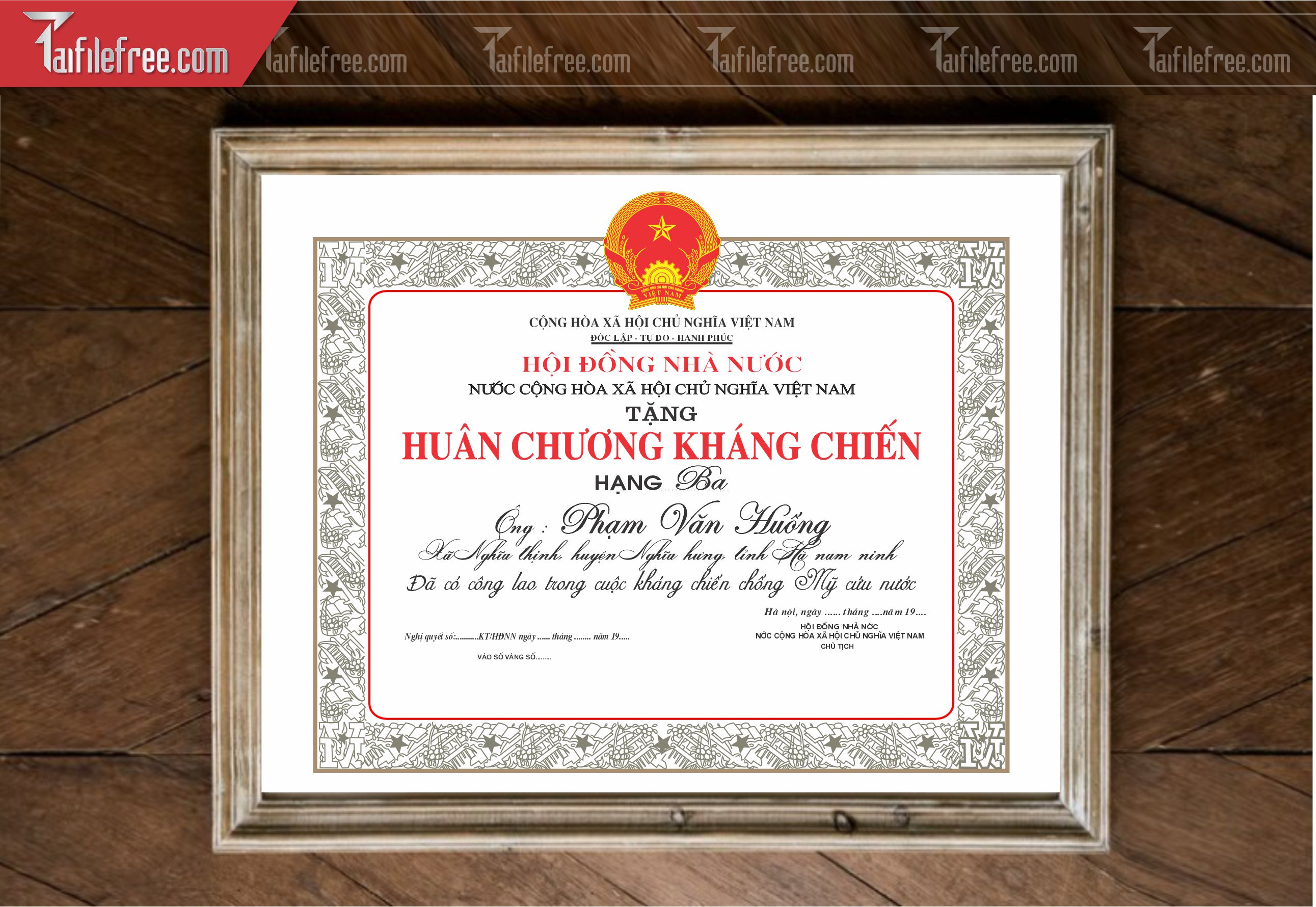 Giấy Khen Huân Chương Kháng Chiến _GK100