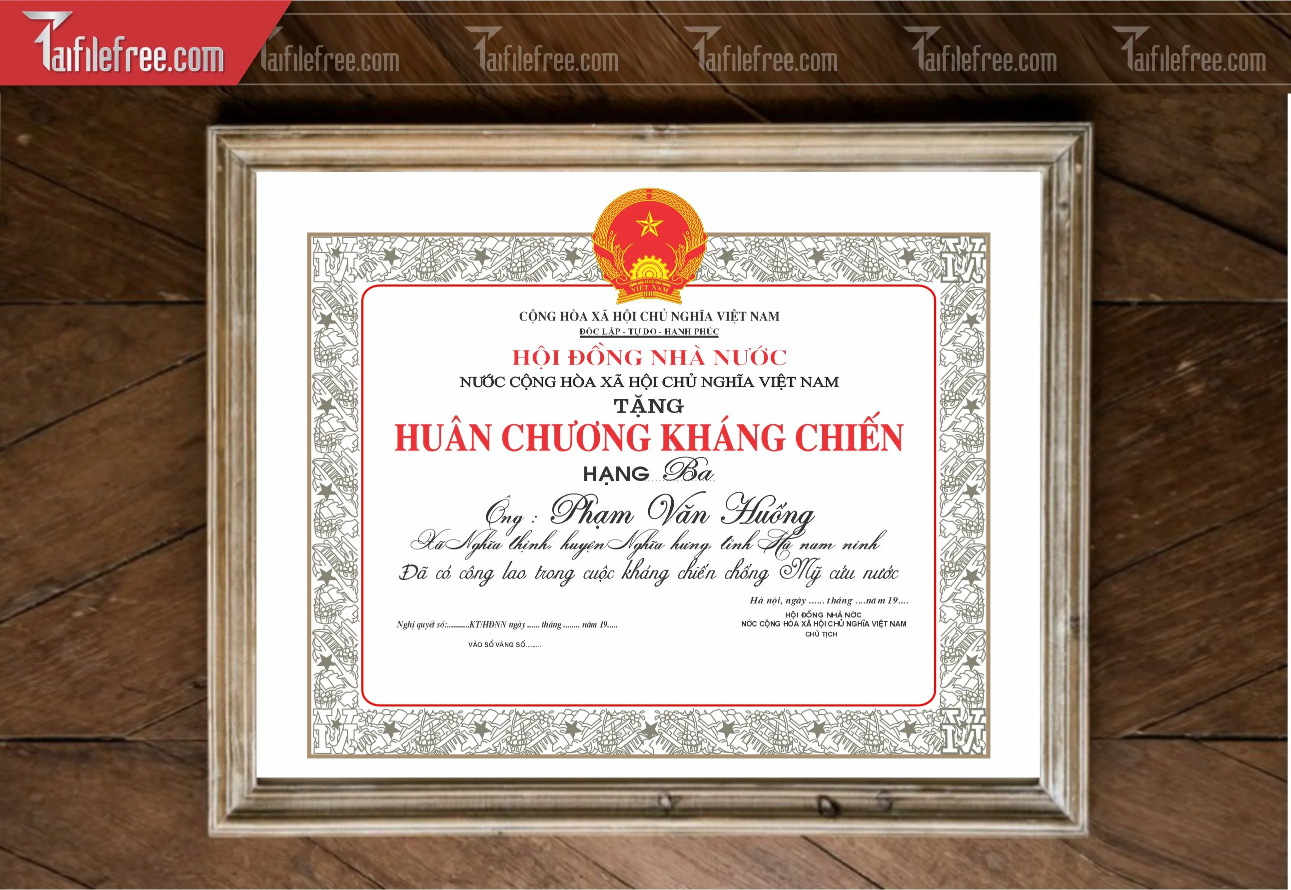 Giấy Khen Huân Chương Kháng Chiến _GK100