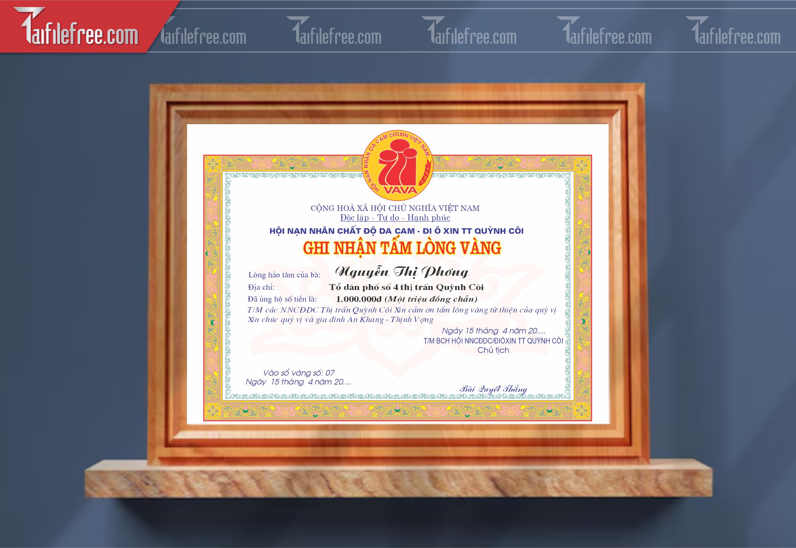 Giấy Ghi Nhận Tấm Lòng Vàng_GK140