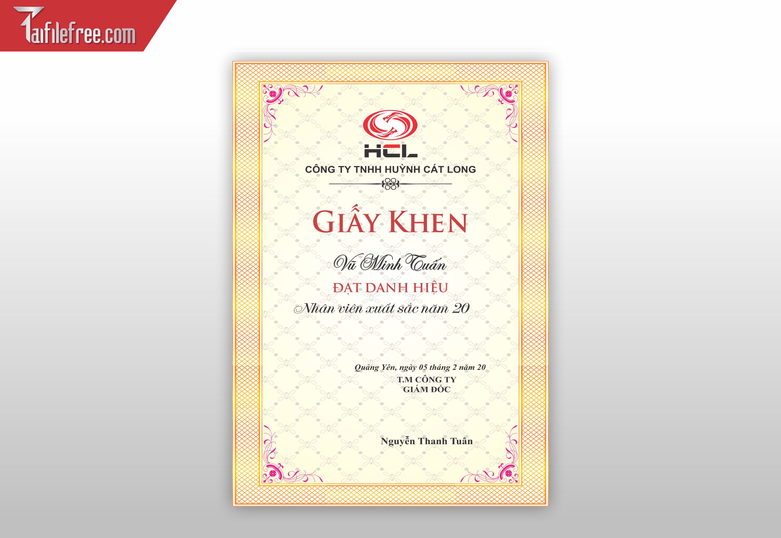 Giấy Khen Doanh Nghiệp, Nhân Viên Xuất Sắc _GK152