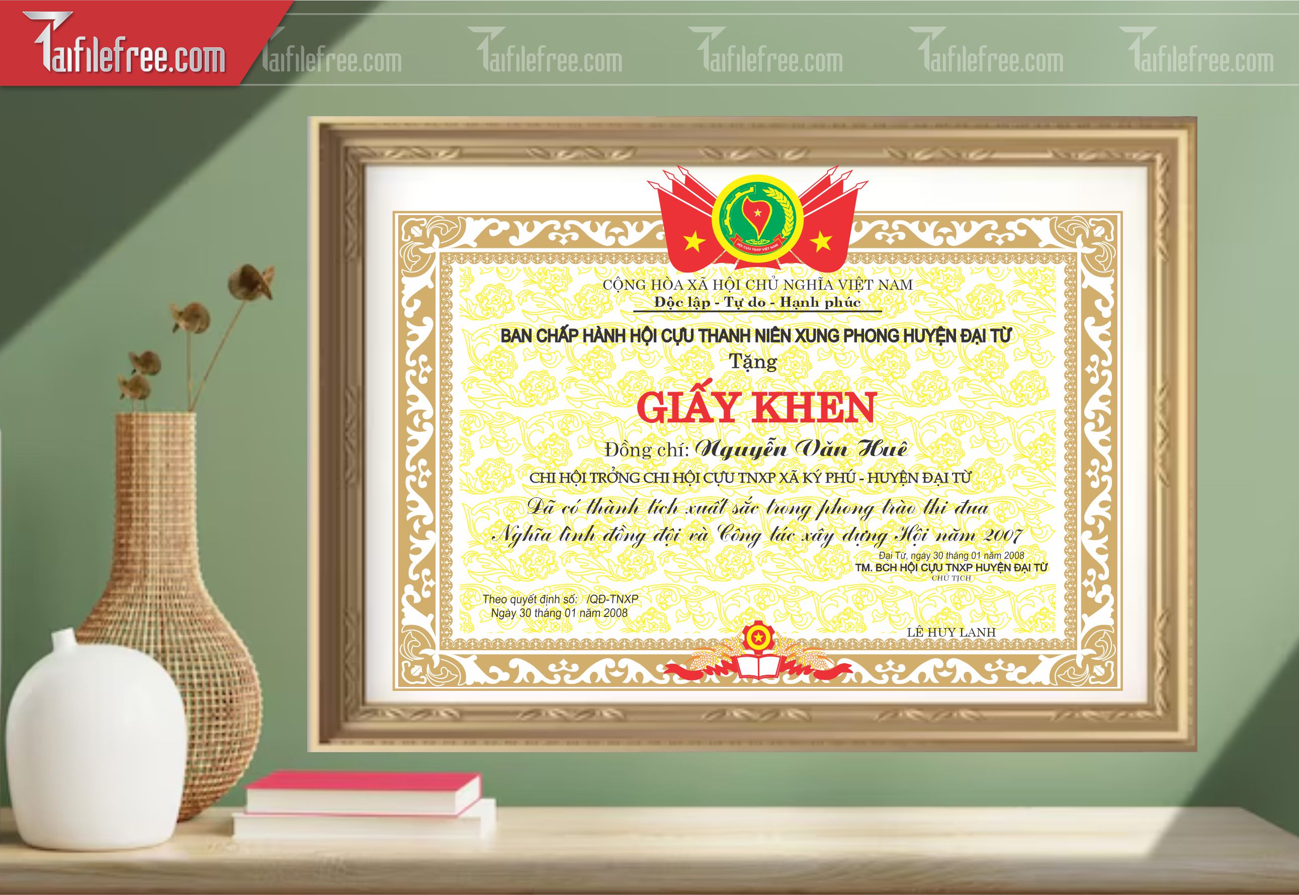 Giấy Khen Nhà Nước Hội Cựu Thanh Niên Xung Phong_GK054