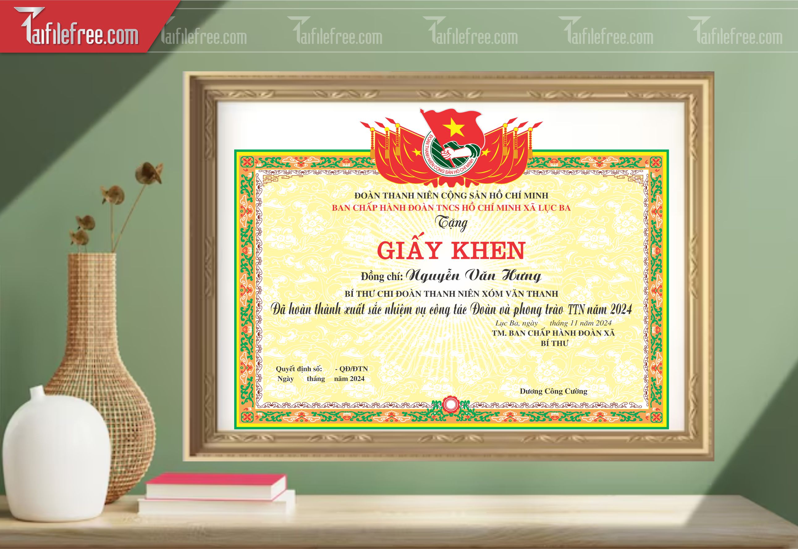 Giấy Khen Nhà Nước Đẹp, Đoàn Thanh Niên Cộng Sản_GK86