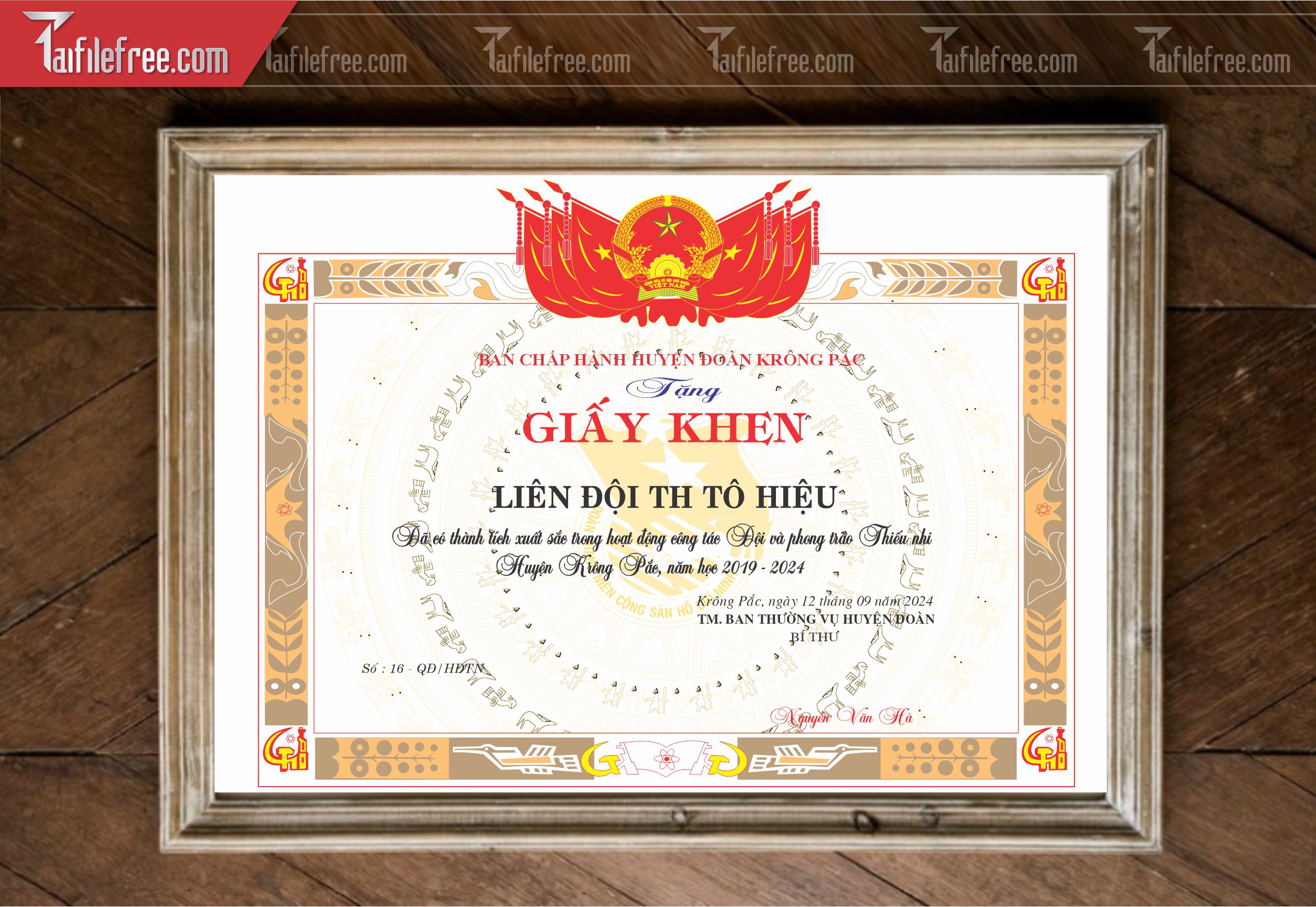 Giấy Khen Nhà Nước Đẹp, Liên Đội_GK87