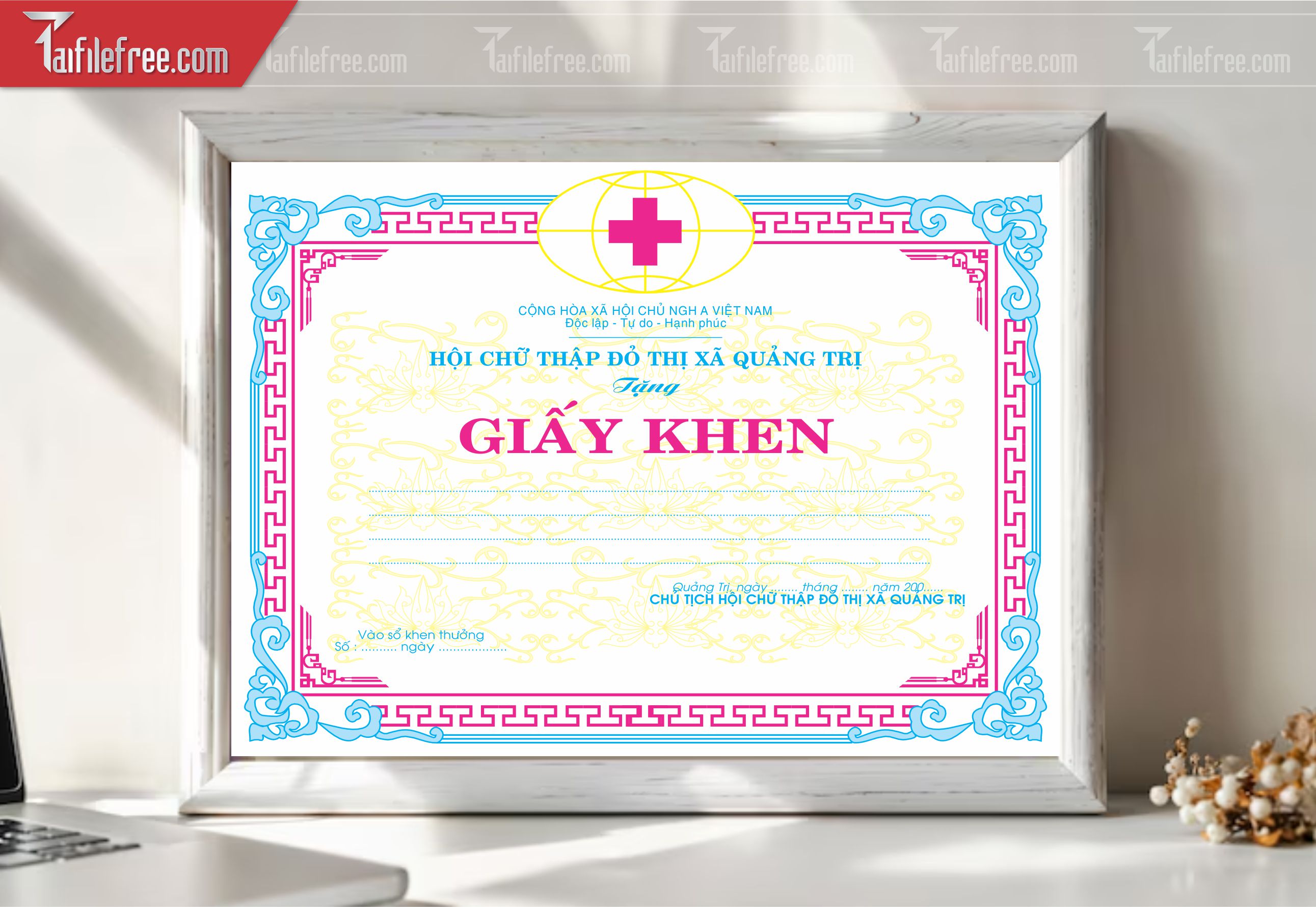 Giấy Khen Nhà Nước, Hội Chữ Thập Đỏ Đẹp_GK91