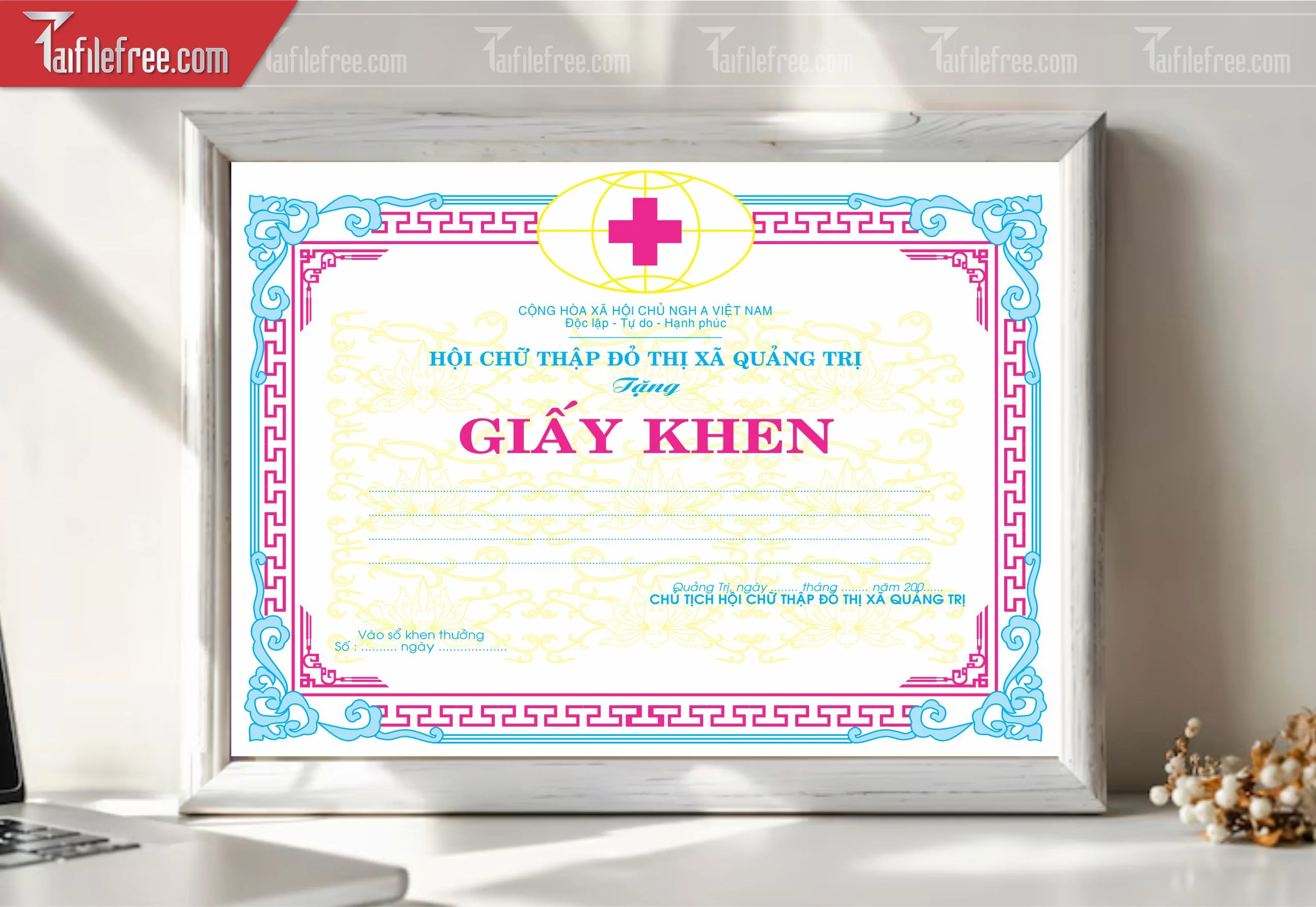 Giấy Khen Nhà Nước, Hội Chữ Thập Đỏ Đẹp_GK91