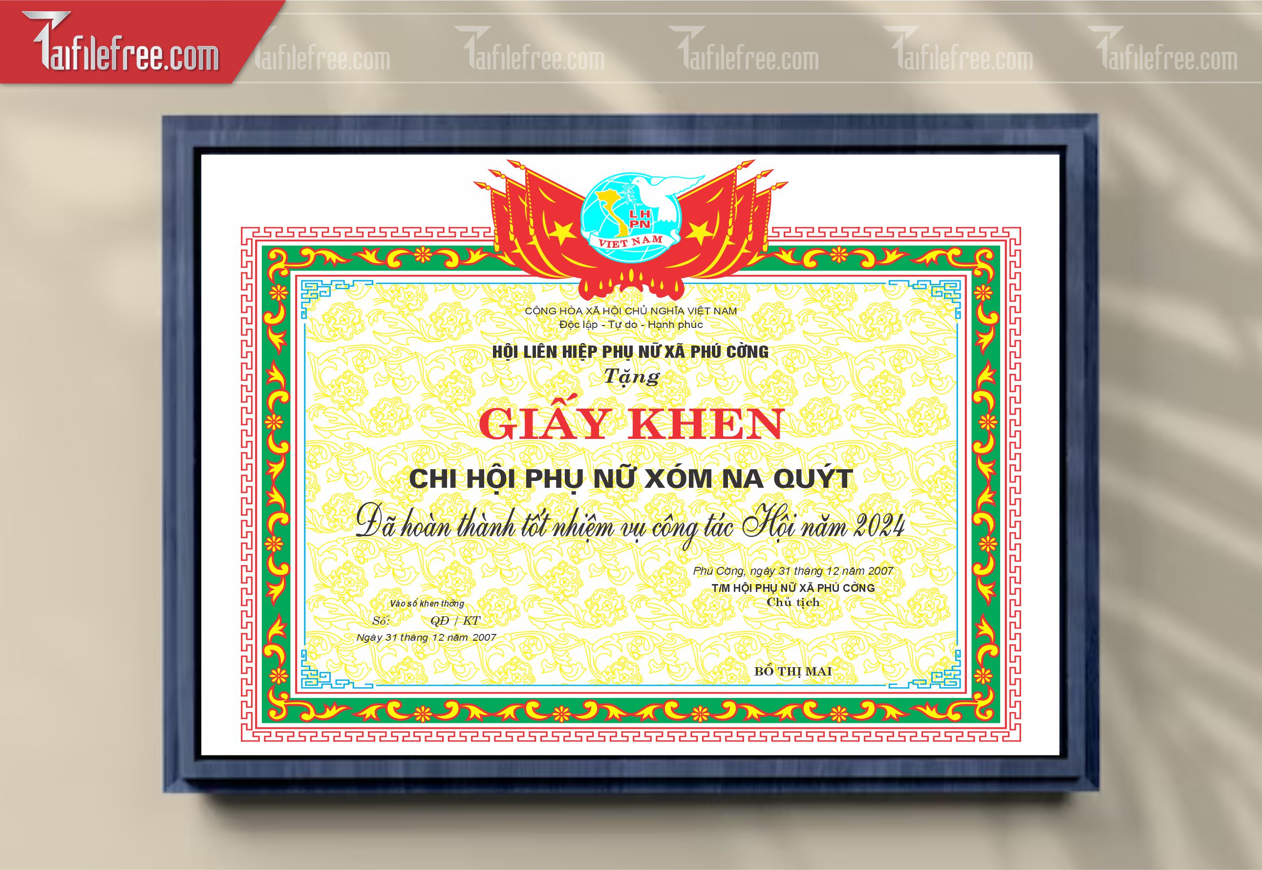Giấy Khen Nhà Nước, Giấy Khen Chi Hội Phụ Nữ_GK94