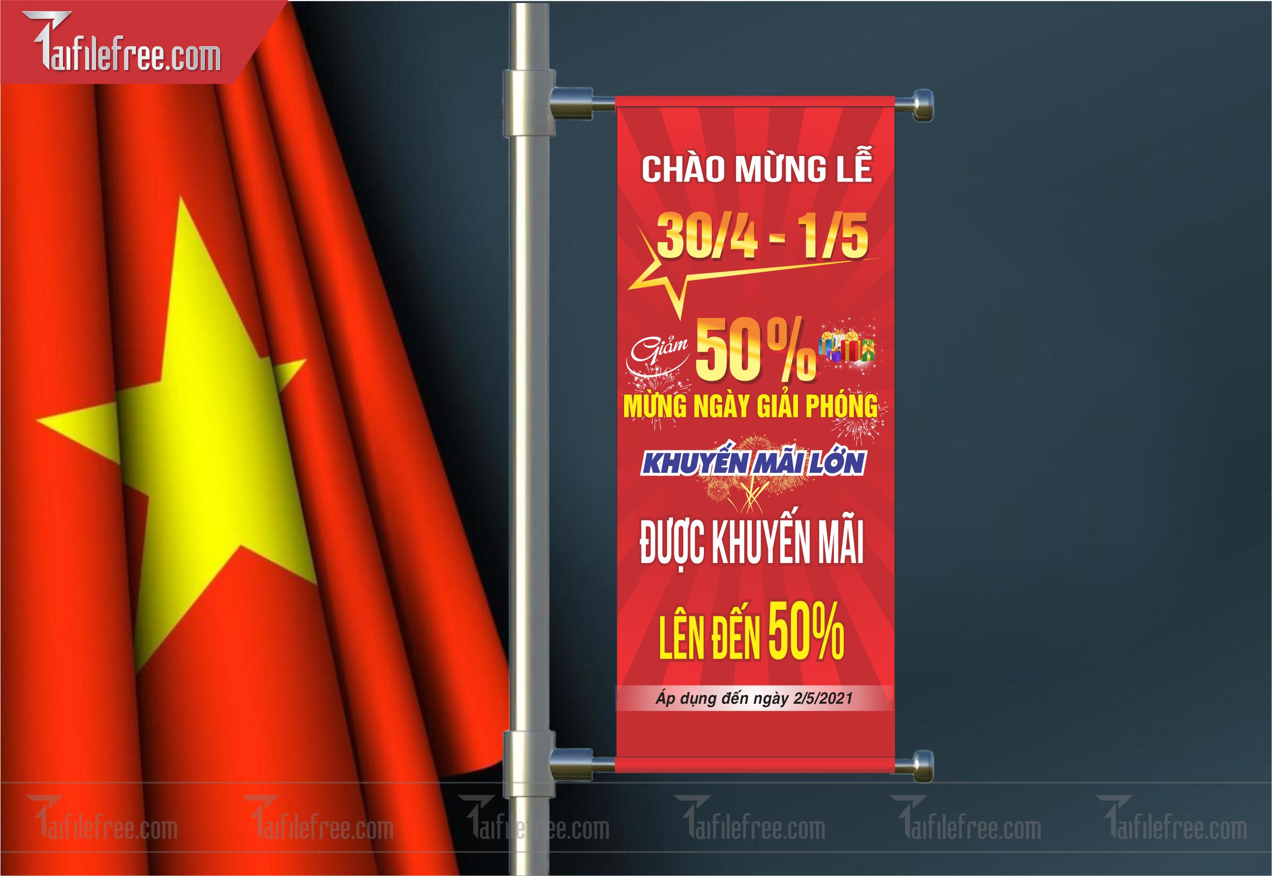 Phướn Dọc Trang Trí Giải Phóng Miền Nam 30/4 và Quốc Tế Lao Động 01/5 Vector_GN102