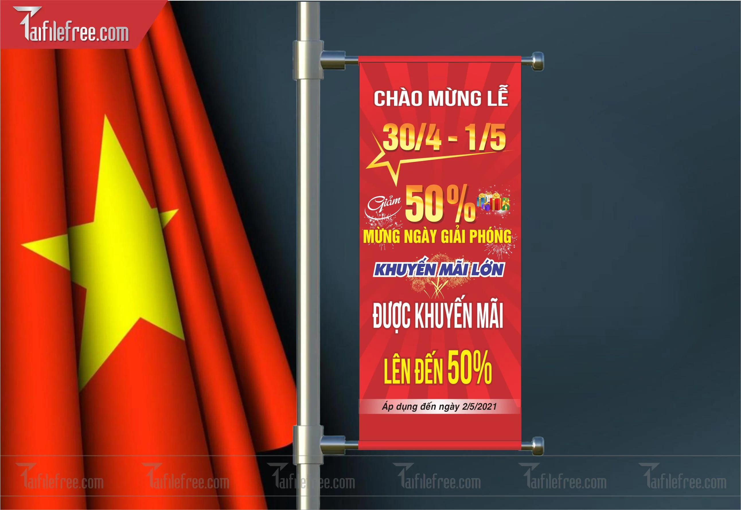 Phướn Dọc Trang Trí Giải Phóng Miền Nam 30/4 và Quốc Tế Lao Động 01/5 Vector_GN102