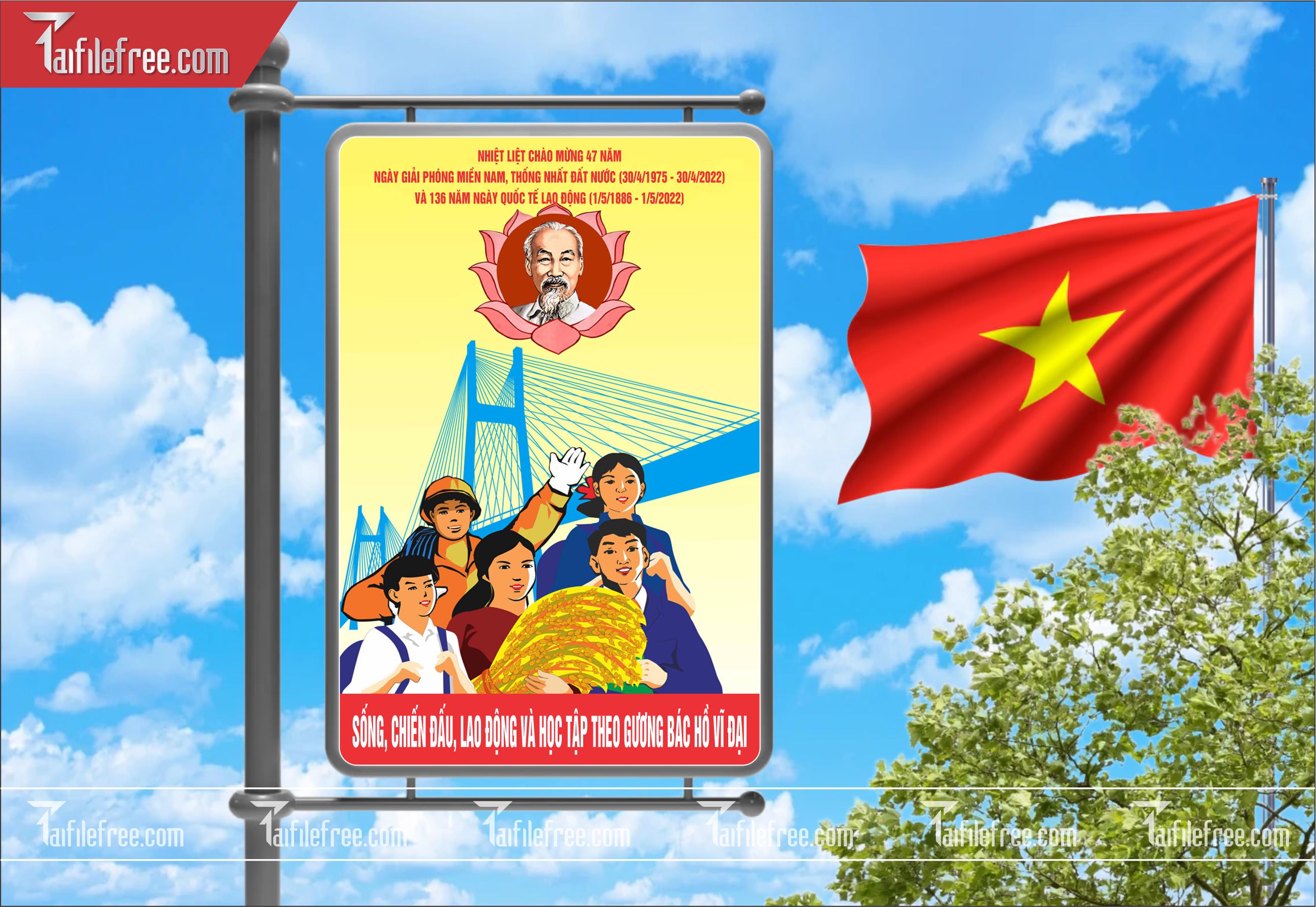 BANNER Trang Trí Giải Phóng Miền Nam 30/4 và Quốc Tế Lao Động 01/5 Vector_GN112
