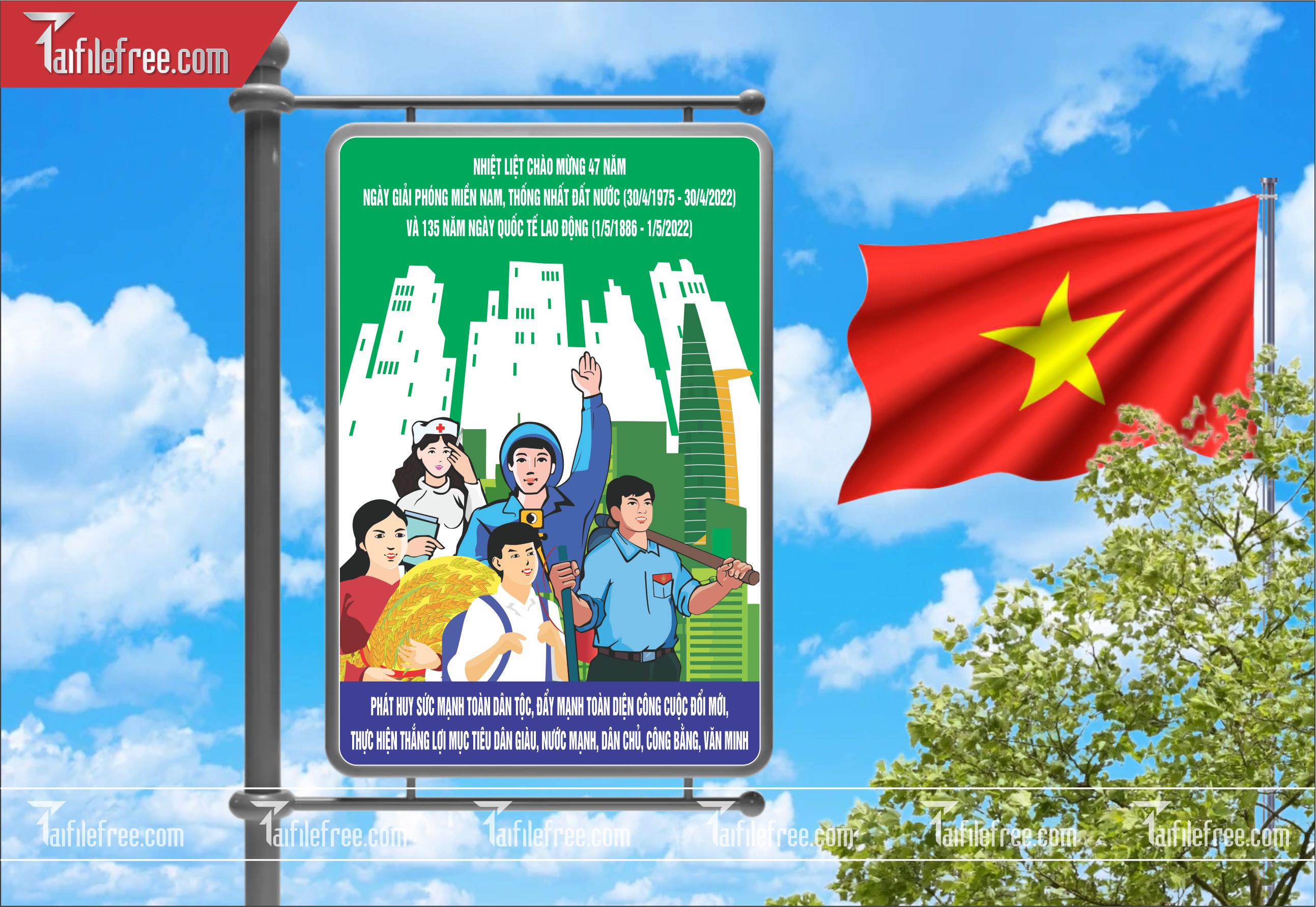 BANNER Trang Trí Giải Phóng Miền Nam 30/4 và Quốc Tế Lao Động 01/5 Vector_GN113