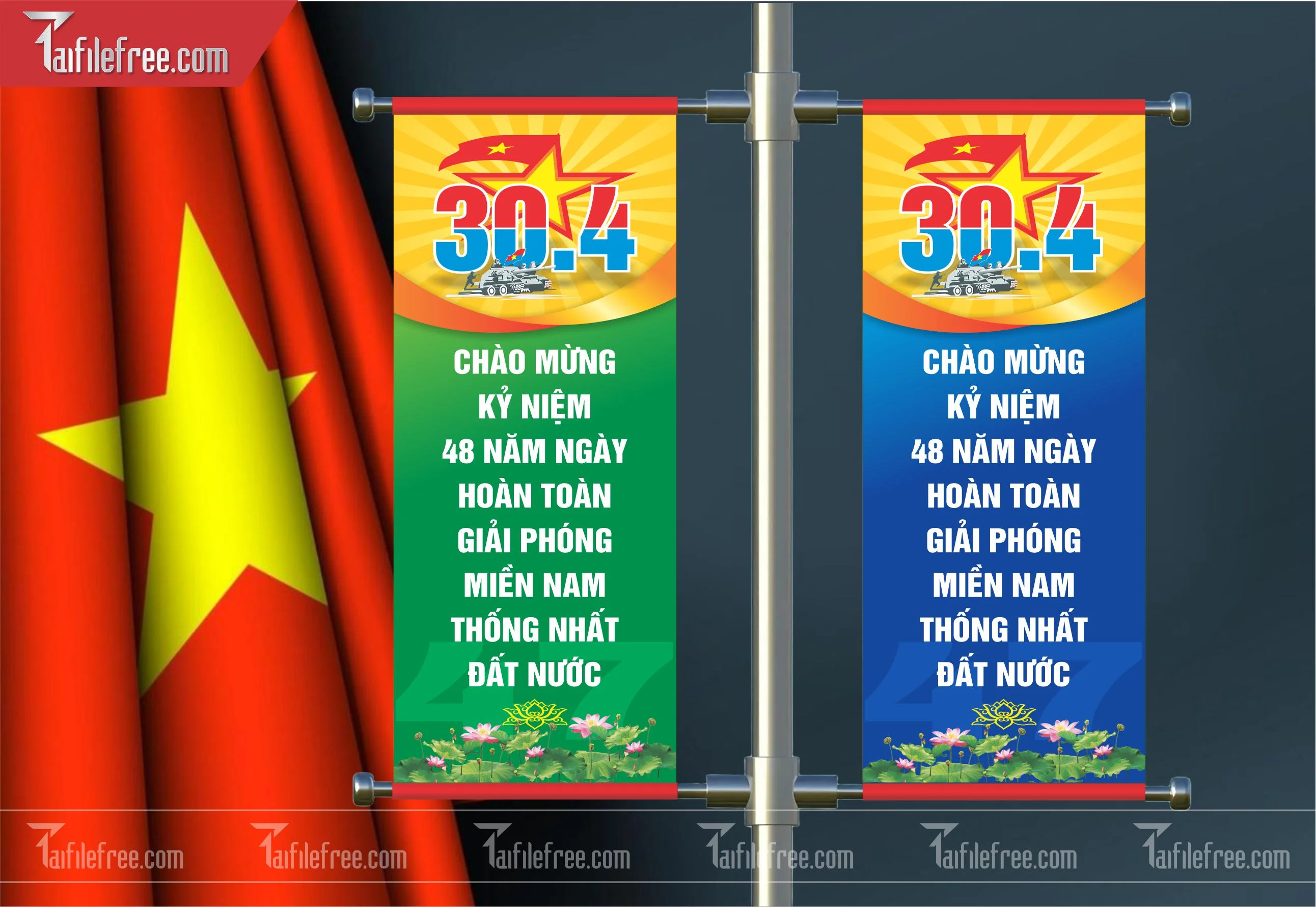 Phướn Dọc Trang Trí Giải Phóng Miền Nam 30/4 Vector_GN115