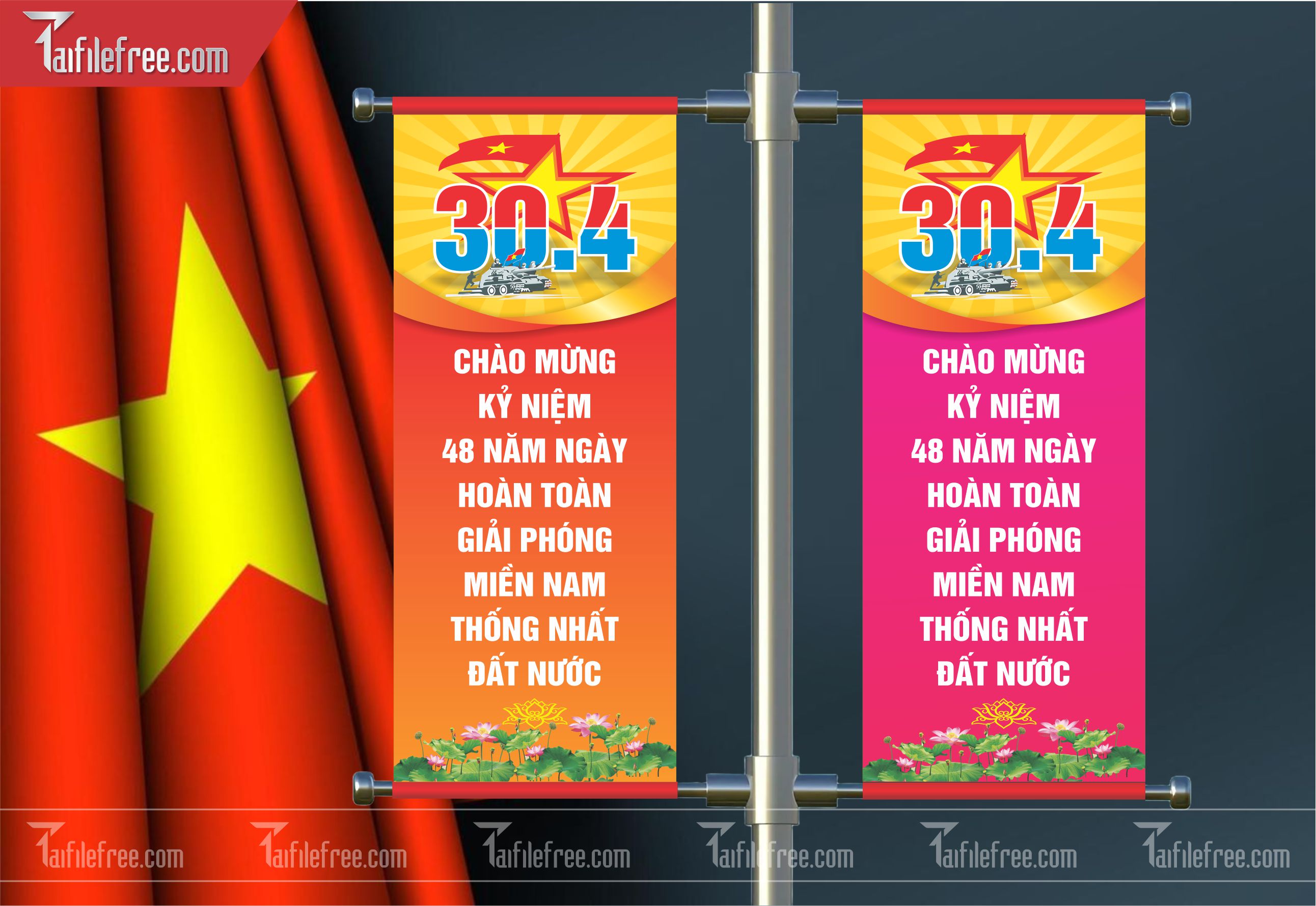 Phướn Dọc Trang Trí Giải Phóng Miền Nam 30/4 Vector_GN116