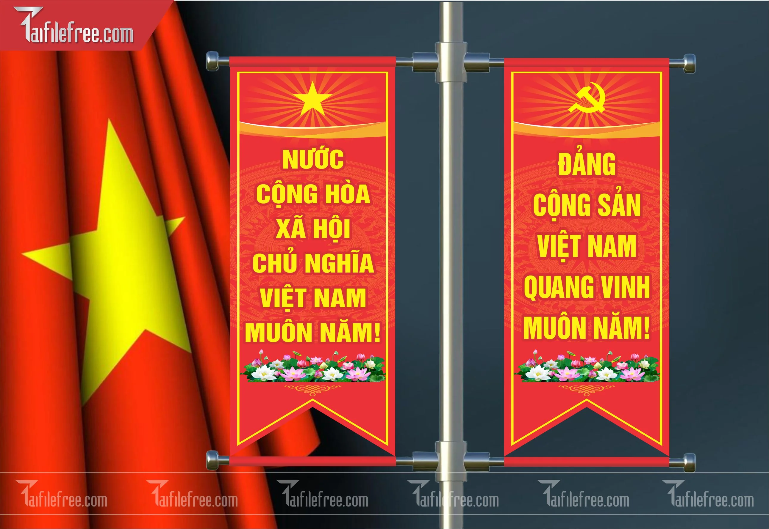 Phướn Dọc Trang Trí Giải Phóng Miền Nam 30/4 Vector_GN117