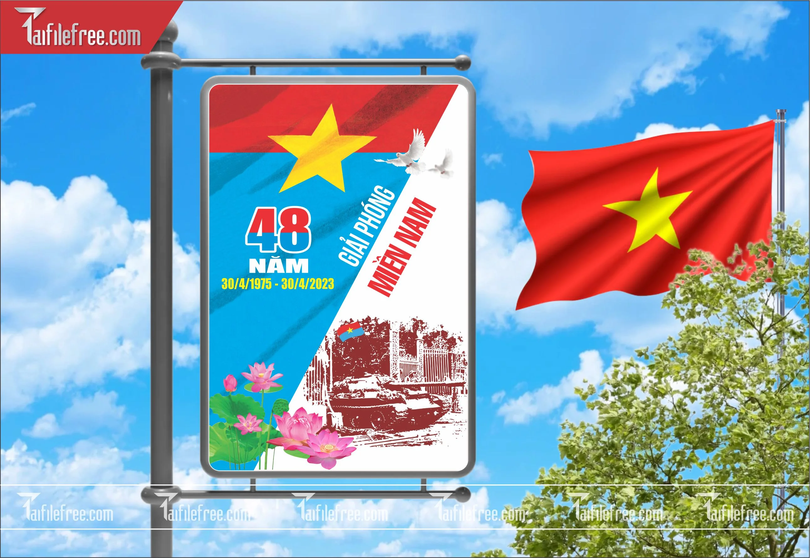 BANNER Trang Trí Giải Phóng Miền Nam 30/4 Vector_GN129