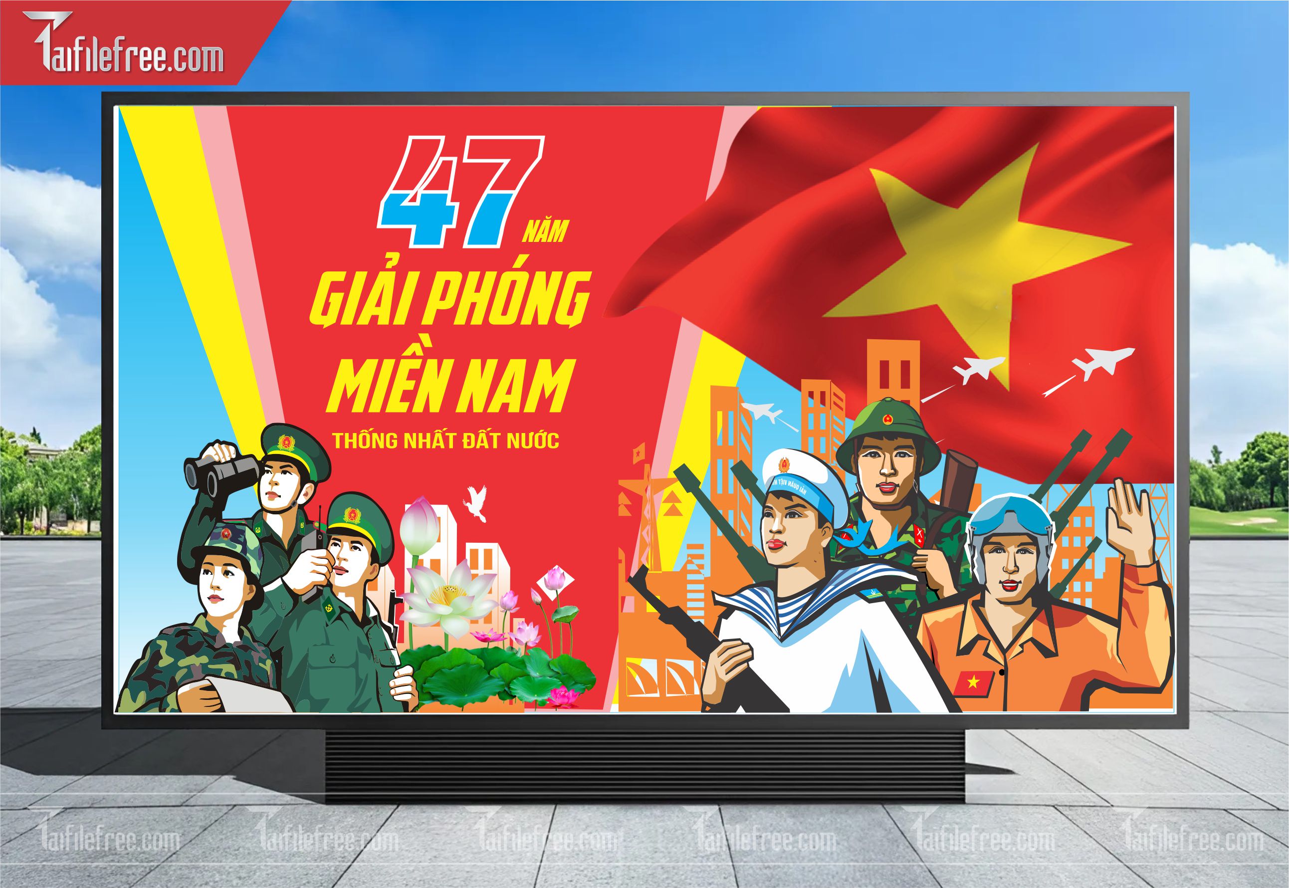 Pano Trang Trí Giải Phóng Miền Nam 30/4 Vector_GN141