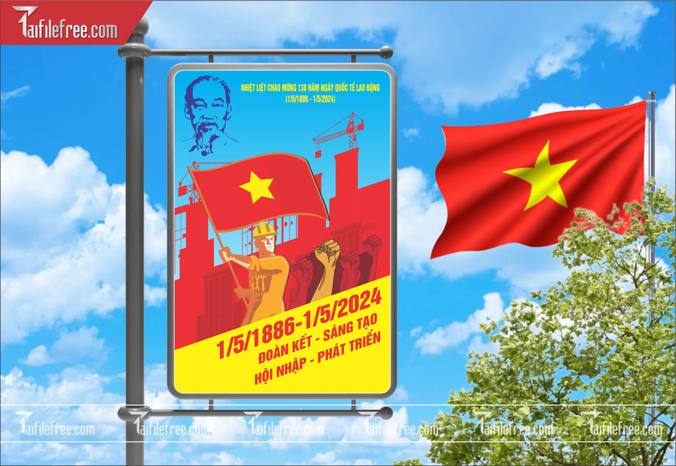 BANNER Trang Trí Giải Phóng Miền Nam 30/4 và Quốc Tế Lao Động 01/5 Vector_GN151