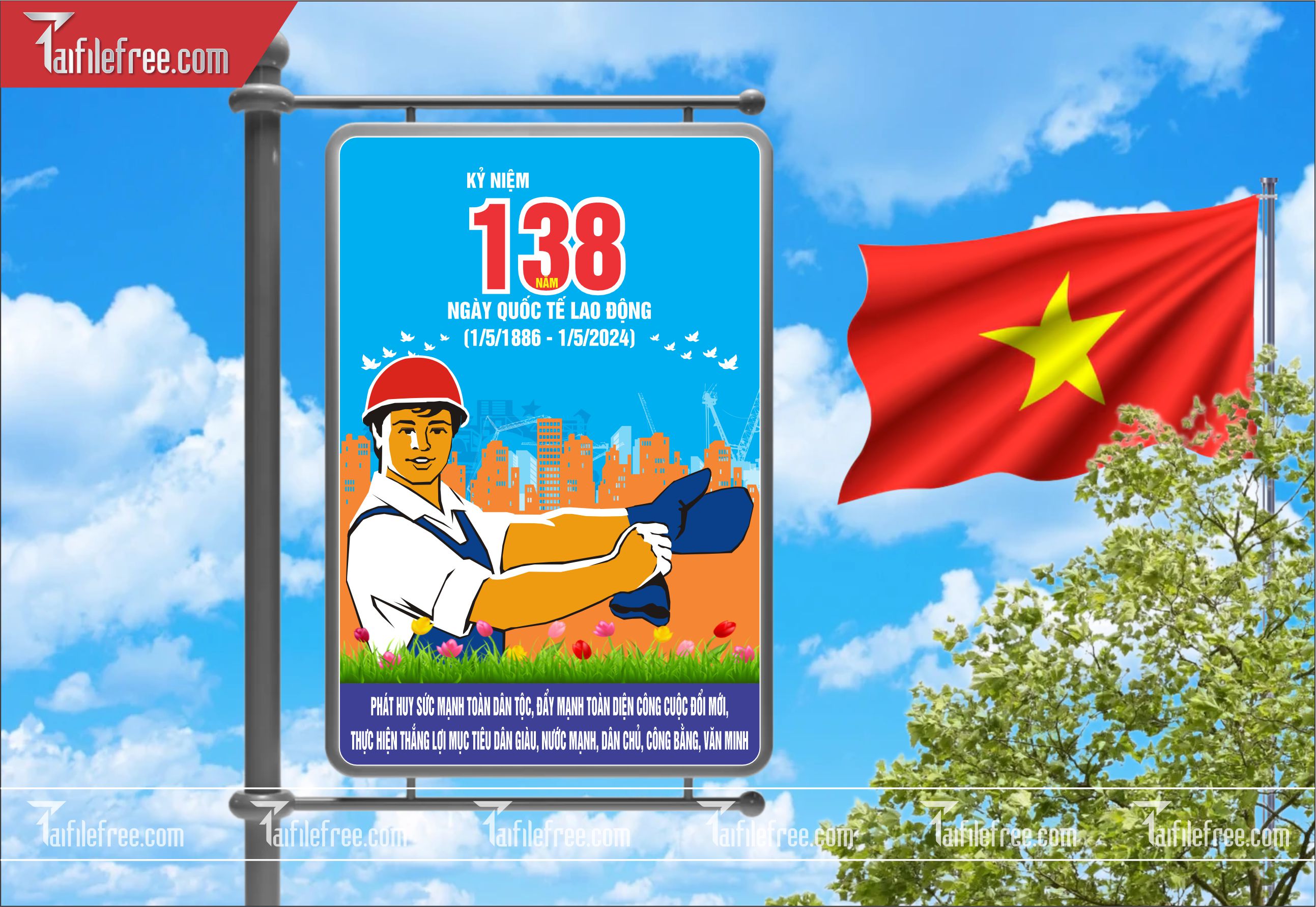 BANNER Trang Trí Giải Phóng Miền Nam 30/4 và Quốc Tế Lao Động 01/5 Vector_GN152