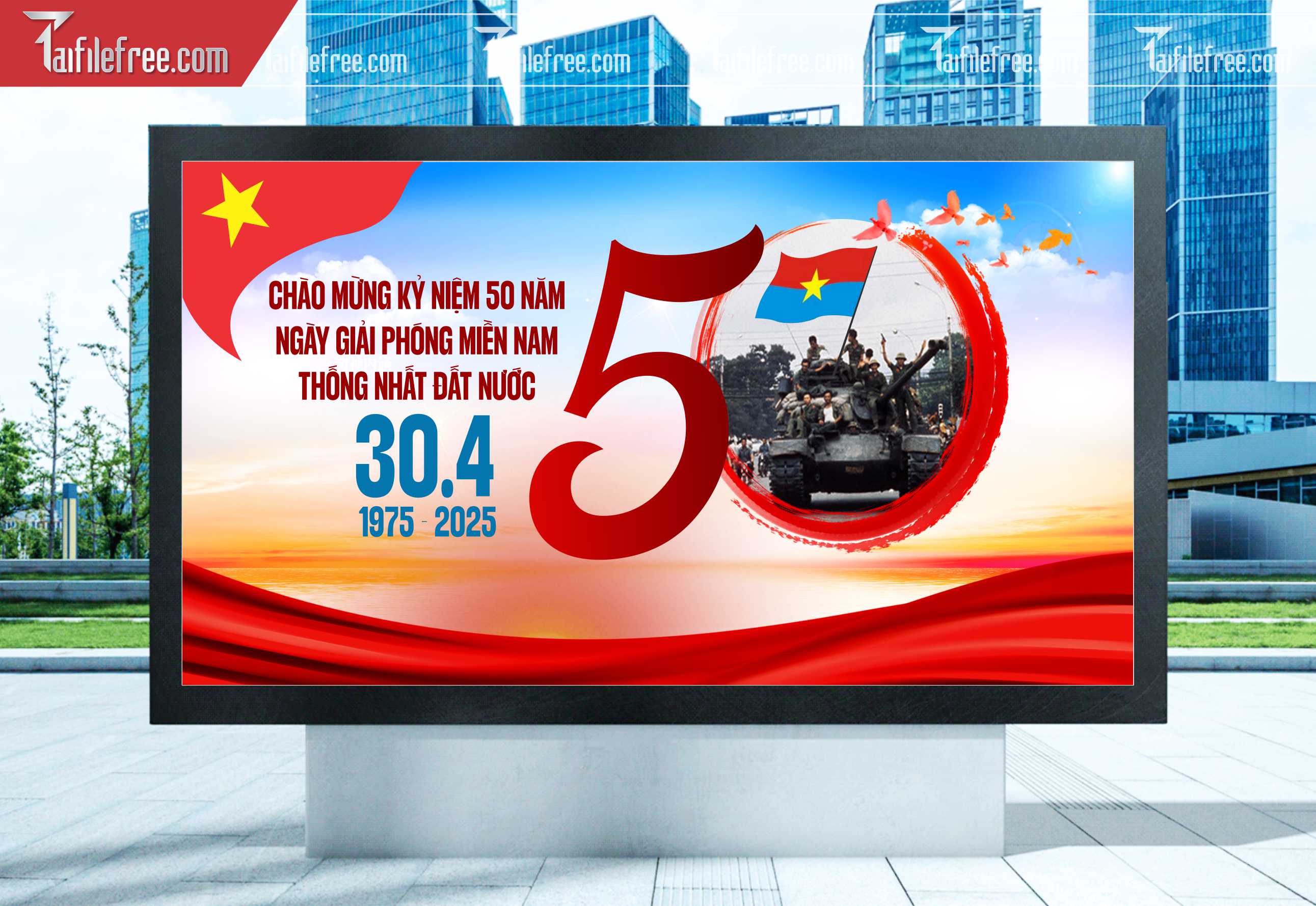 Pano Trang Trí Giải Phóng Miền Nam 30/4 Vector_GN168