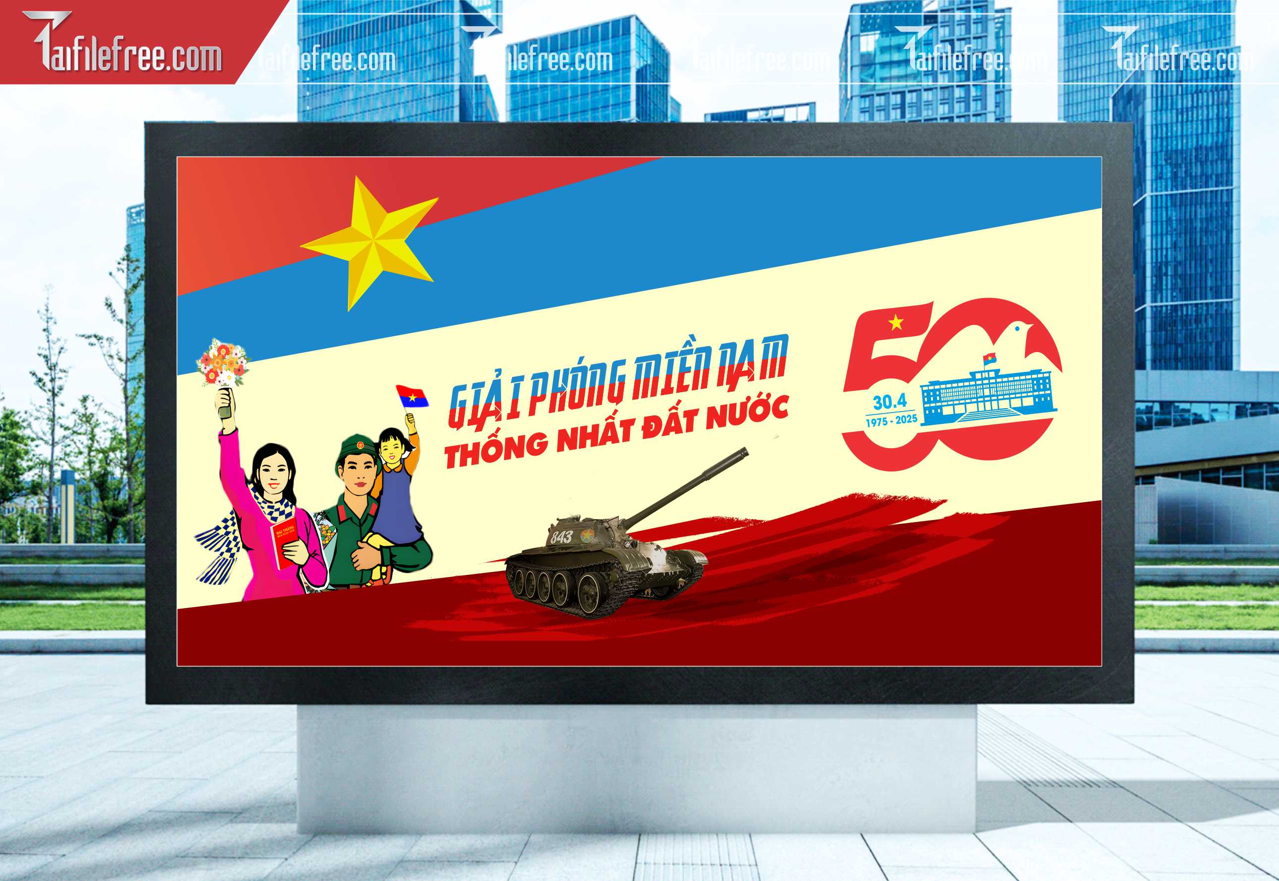 Pano Trang Trí Giải Phóng Miền Nam 30/4 Vector_GN171