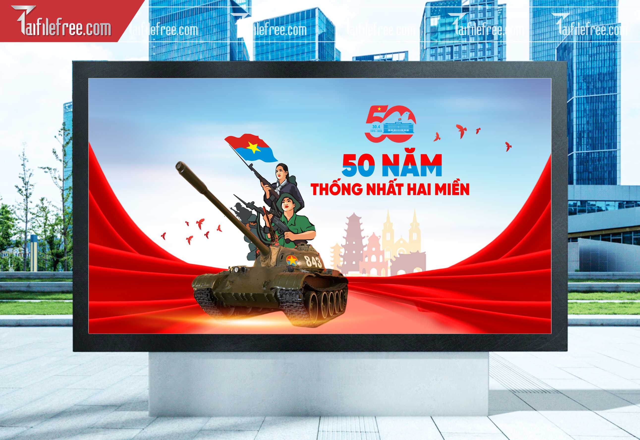Pano Trang Trí Giải Phóng Miền Nam 30/4 Vector_GN173