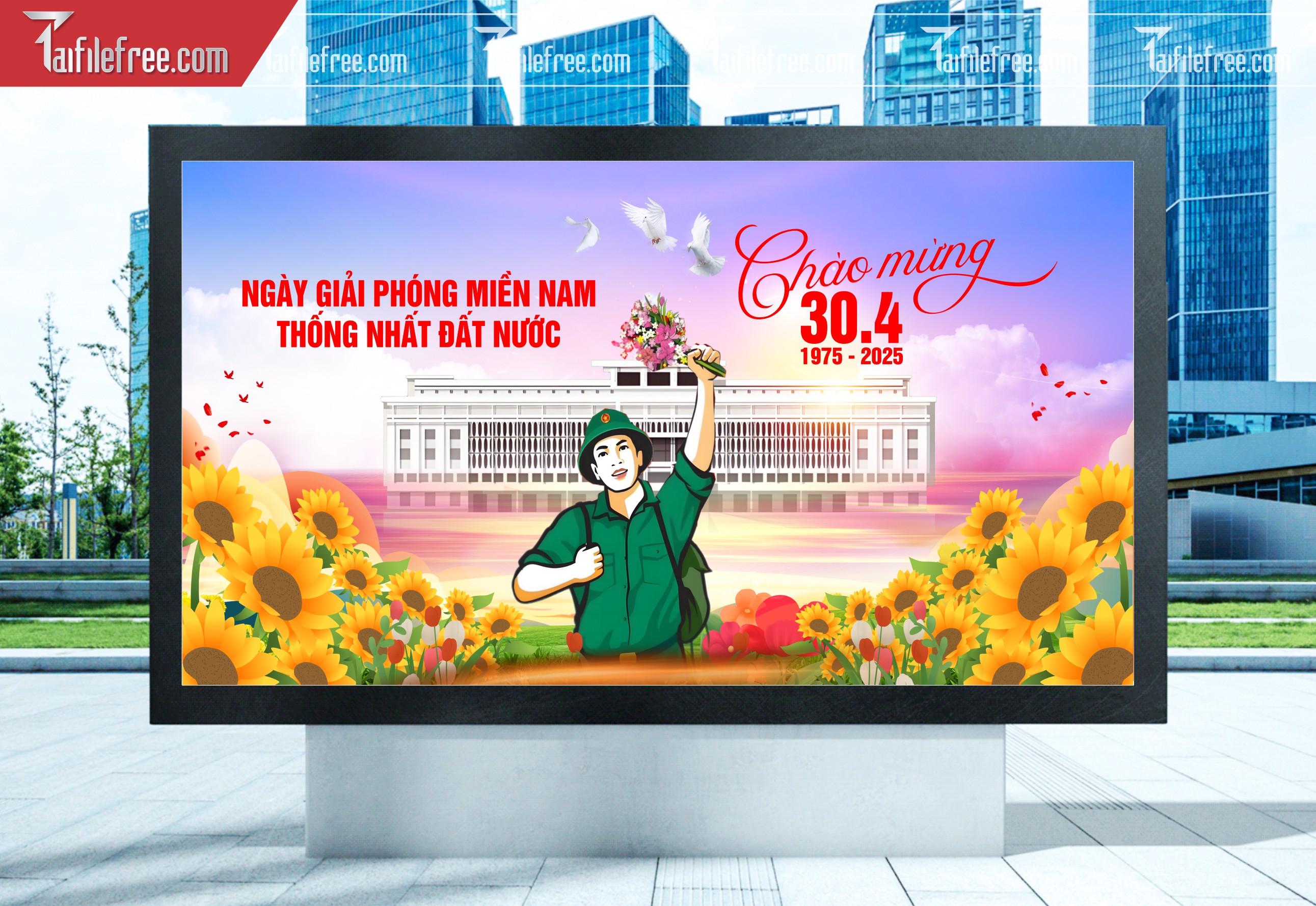 Pano Trang Trí Giải Phóng Miền Nam 30/4 Vector_GN176