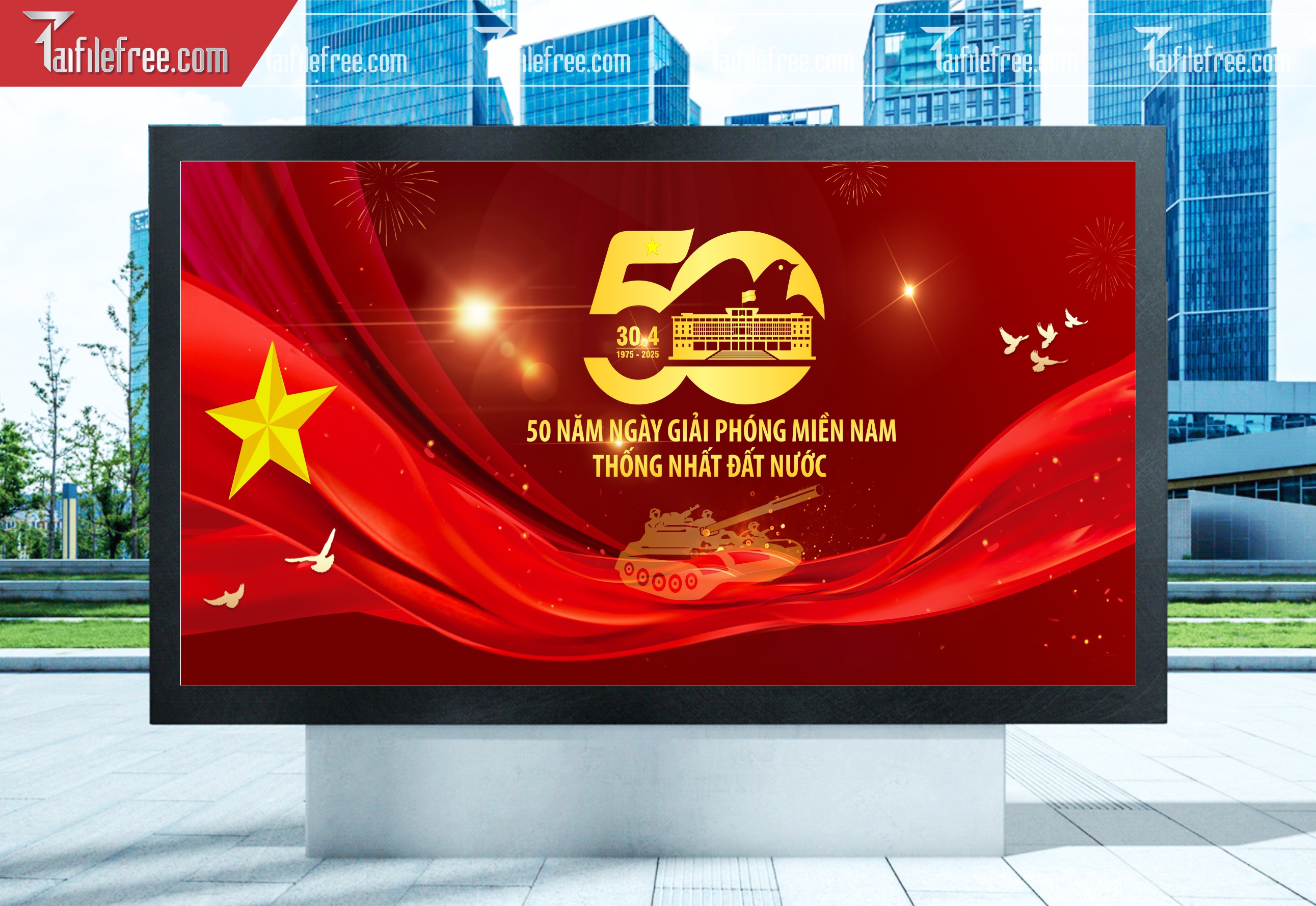Pano Trang Trí Giải Phóng Miền Nam 30/4 Vector_GN177