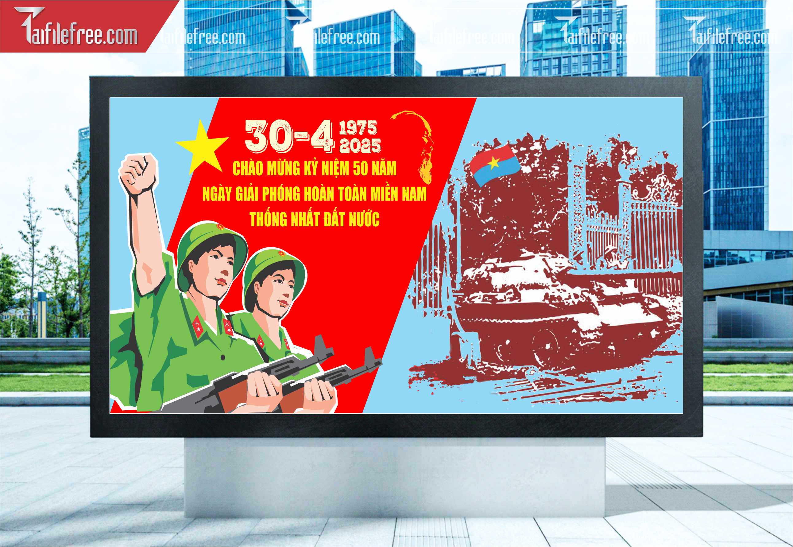 Pano Trang Trí Giải Phóng Miền Nam 30/4 Vector_GN181