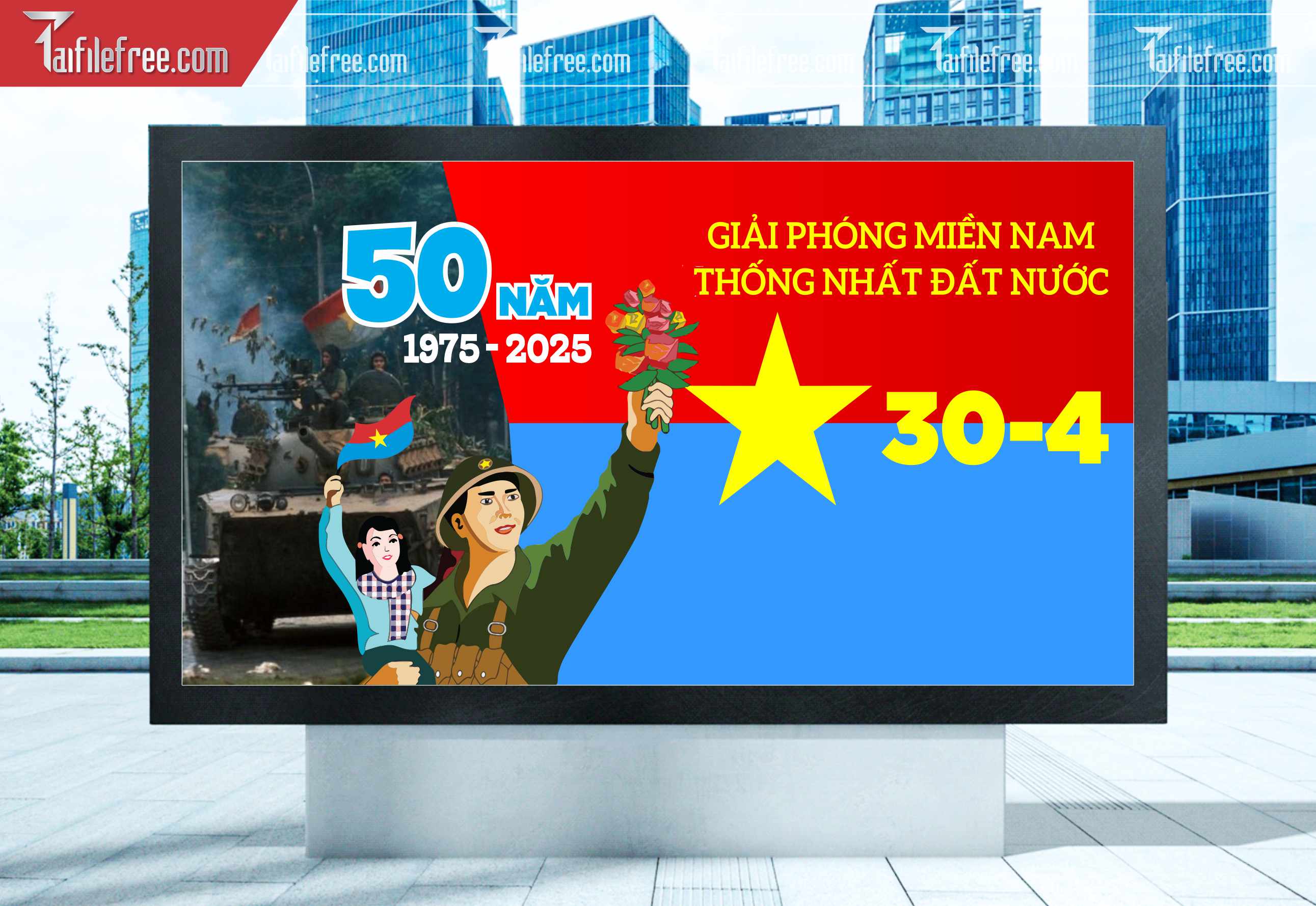 Pano Trang Trí Giải Phóng Miền Nam 30/4 Vector_GN182