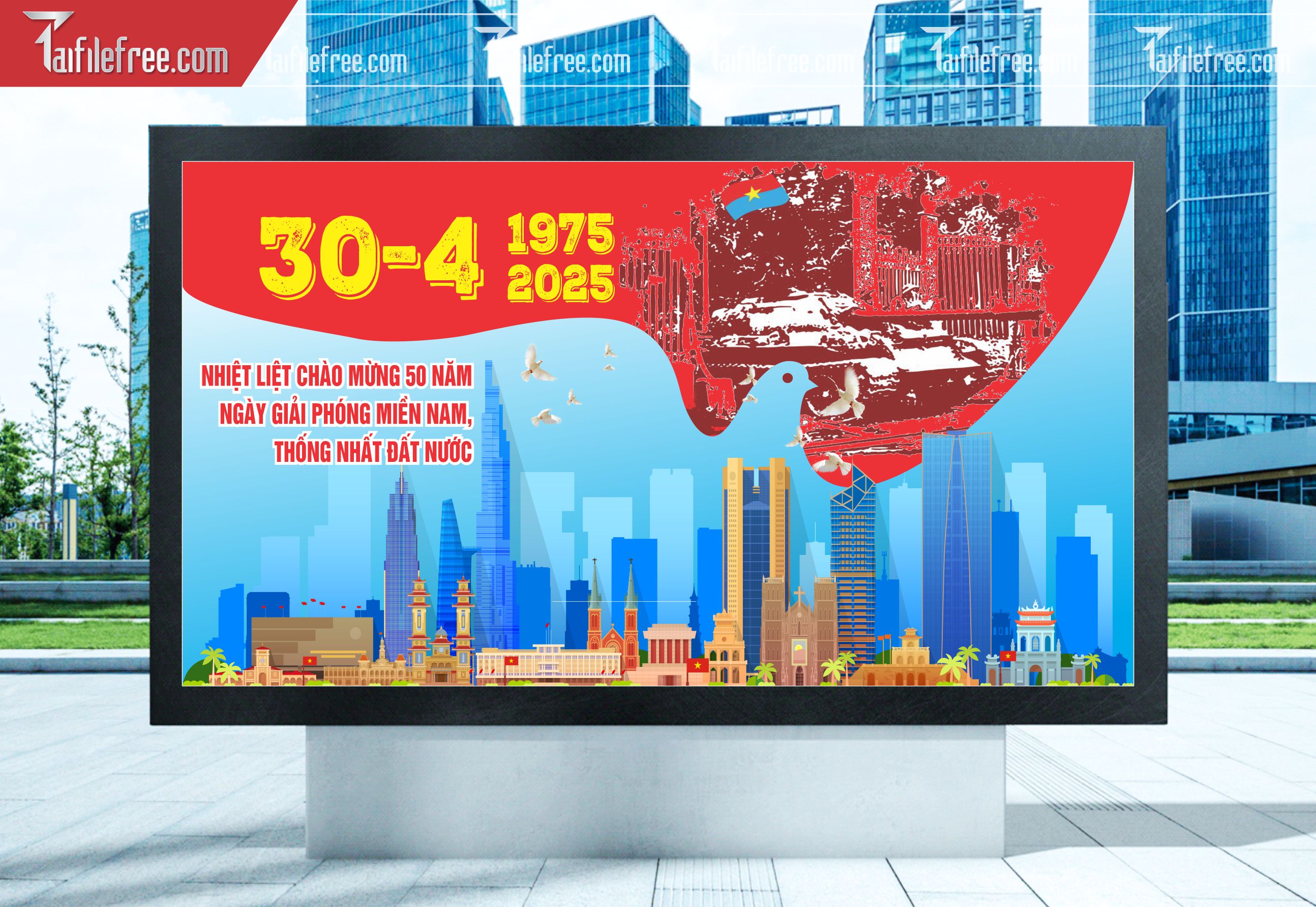 Pano Trang Trí Giải Phóng Miền Nam 30/4 Vector_GN183