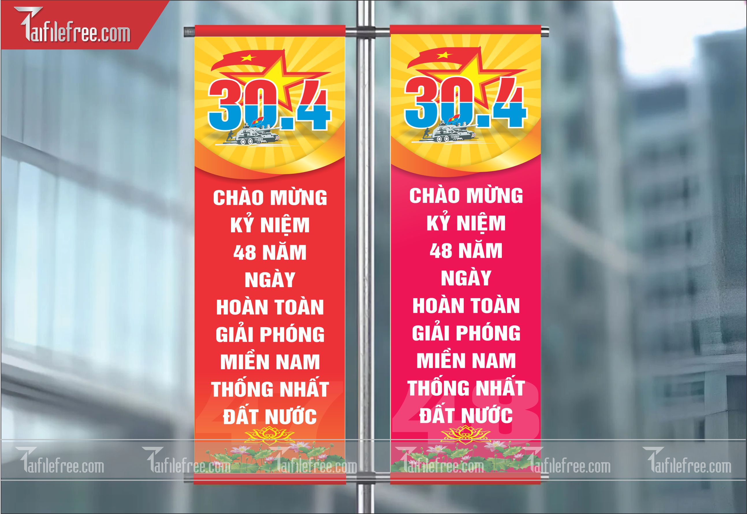 Phướn Dọc Trang Trí Giải Phóng Miền Nam 30/4 và Quốc Tế Lao Động 01/5  Vector_GN22