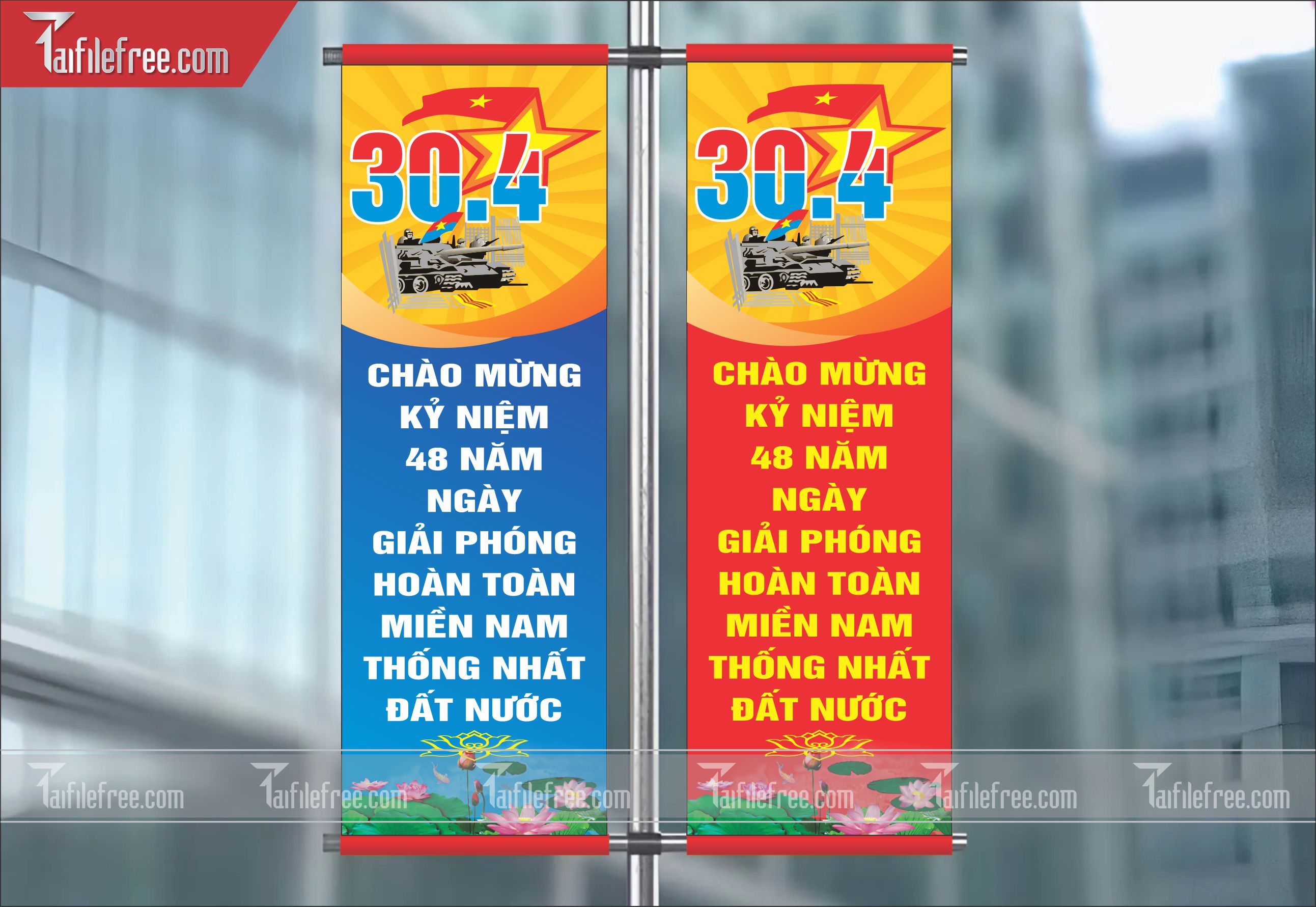 Phướn Dọc Trang Trí Giải Phóng Miền Nam 30/4 và Quốc Tế Lao Động 01/5 Vector_GN33