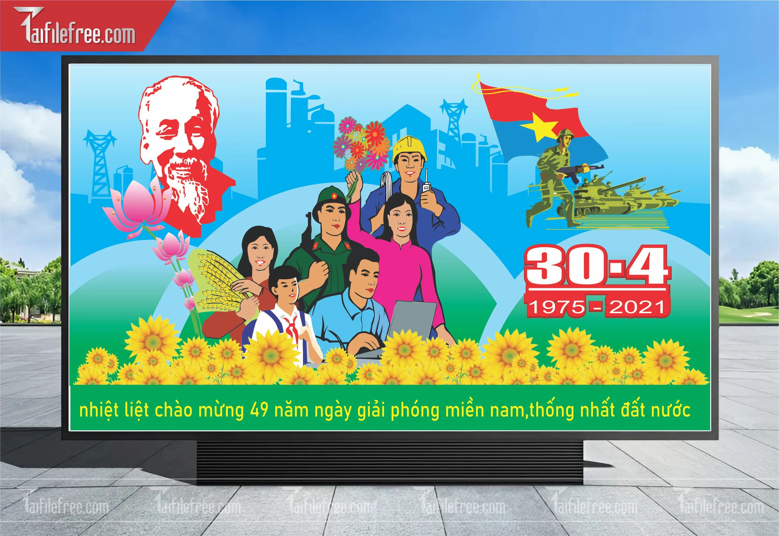 Pano Trang Trí Giải Phóng Miền Nam 30/4 Vector_GN48