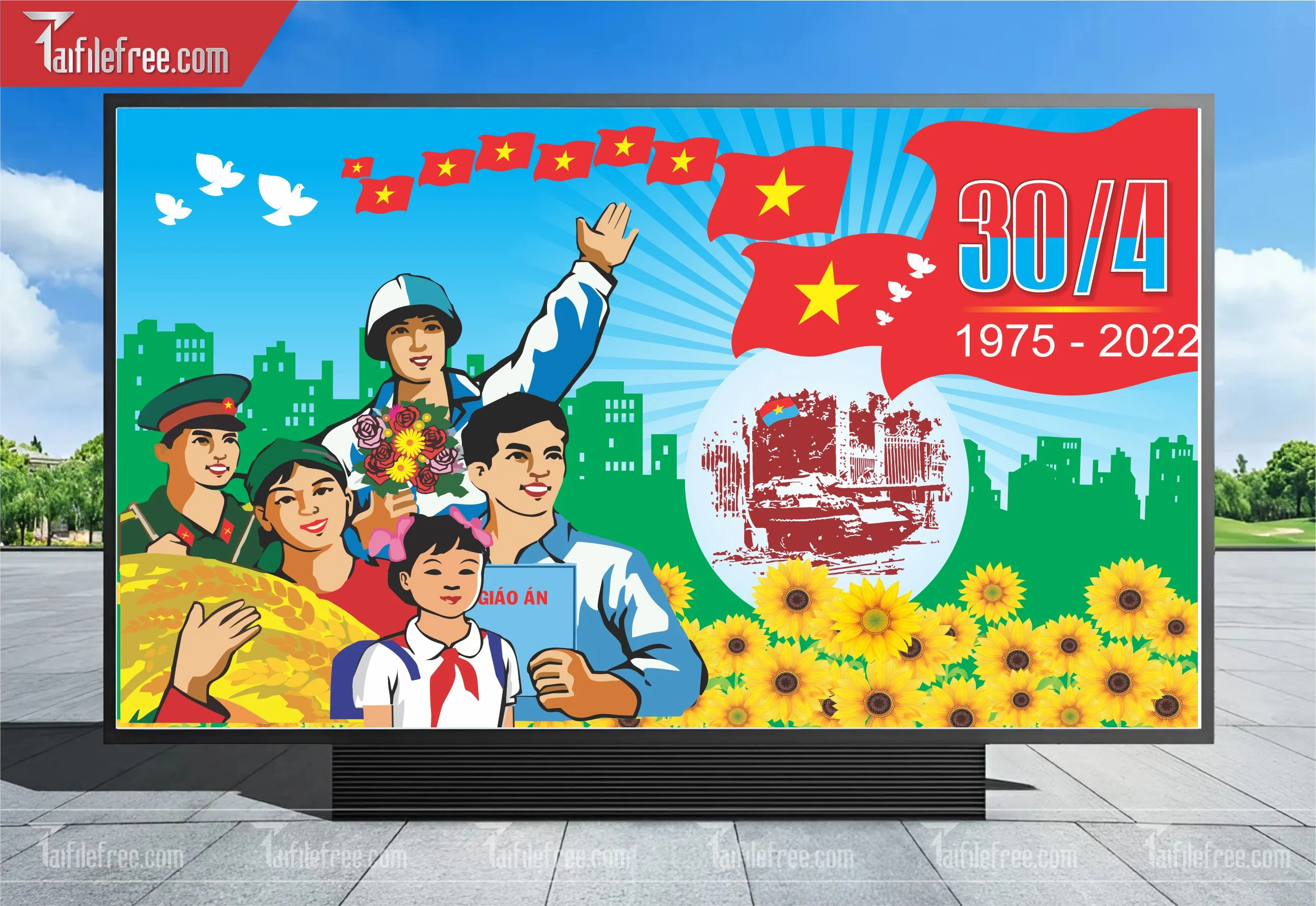 Pano Trang Trí Giải Phóng Miền Nam 30/4 Vector_GN50