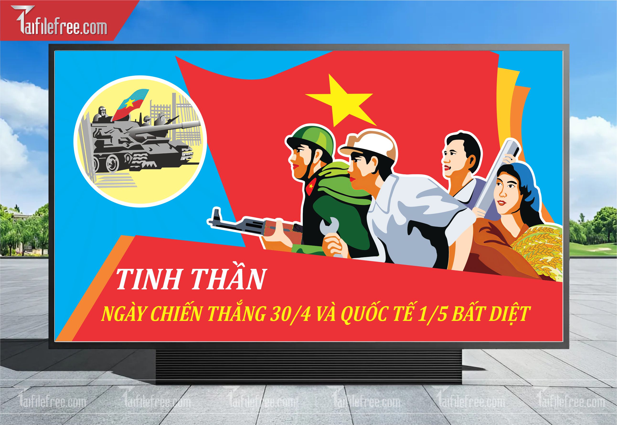 Pano Trang Trí Giải Phóng Miền Nam 30/4 Và Quốc Tế Lao Động 01/5 Vector_GN51